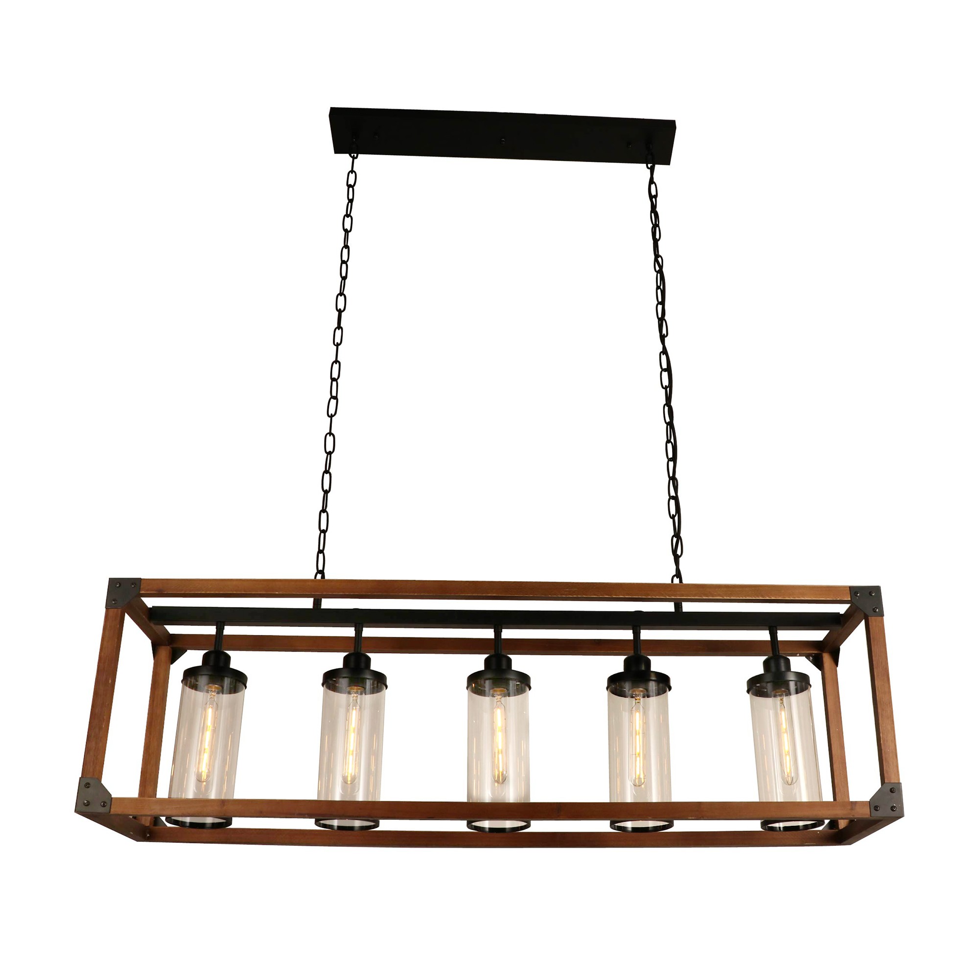 Buris Imitation Wood/Forged Black 5-light Chandelier