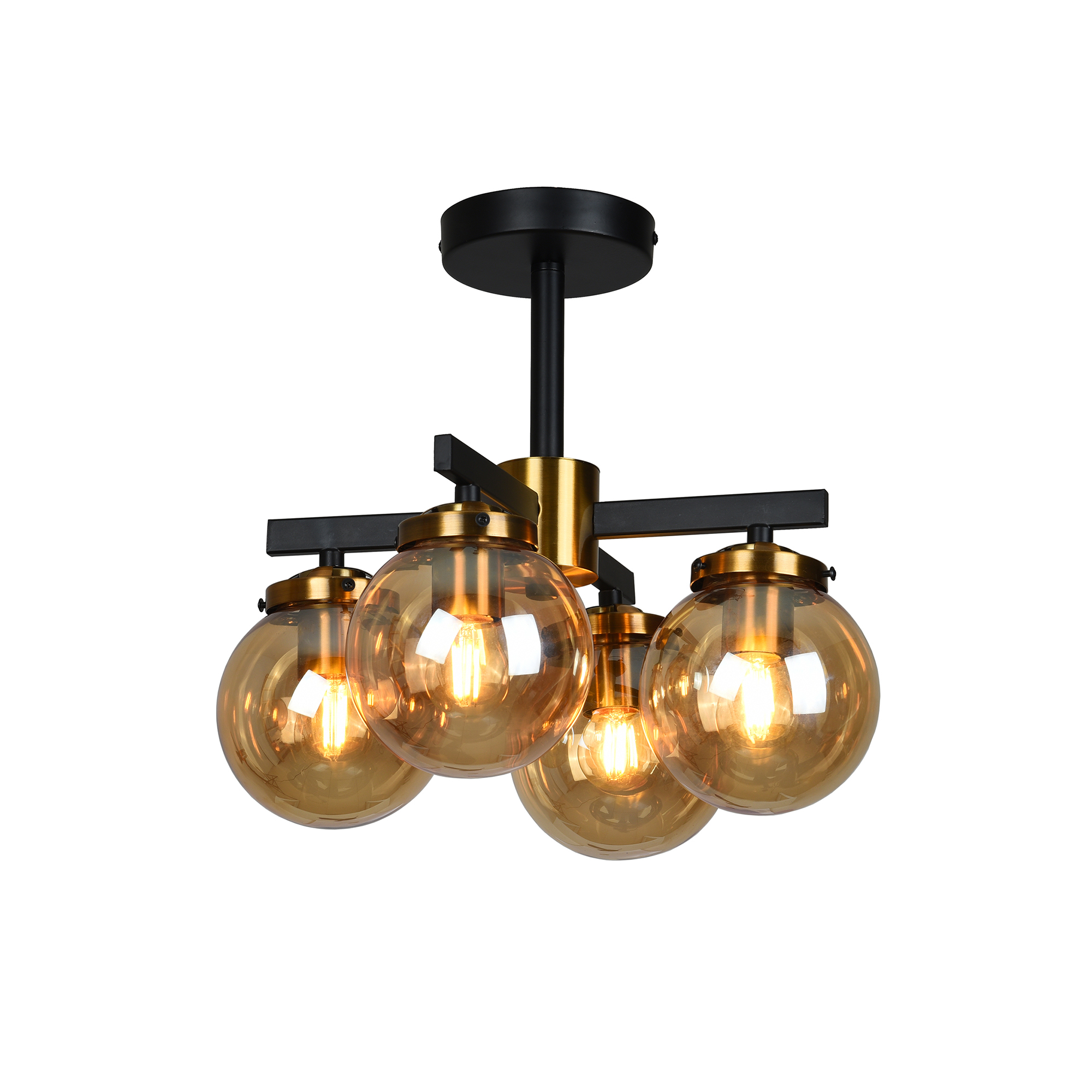 Aurora Black+Antique Brass 4-Light Clear Glass Shades Semi-Flush Mount