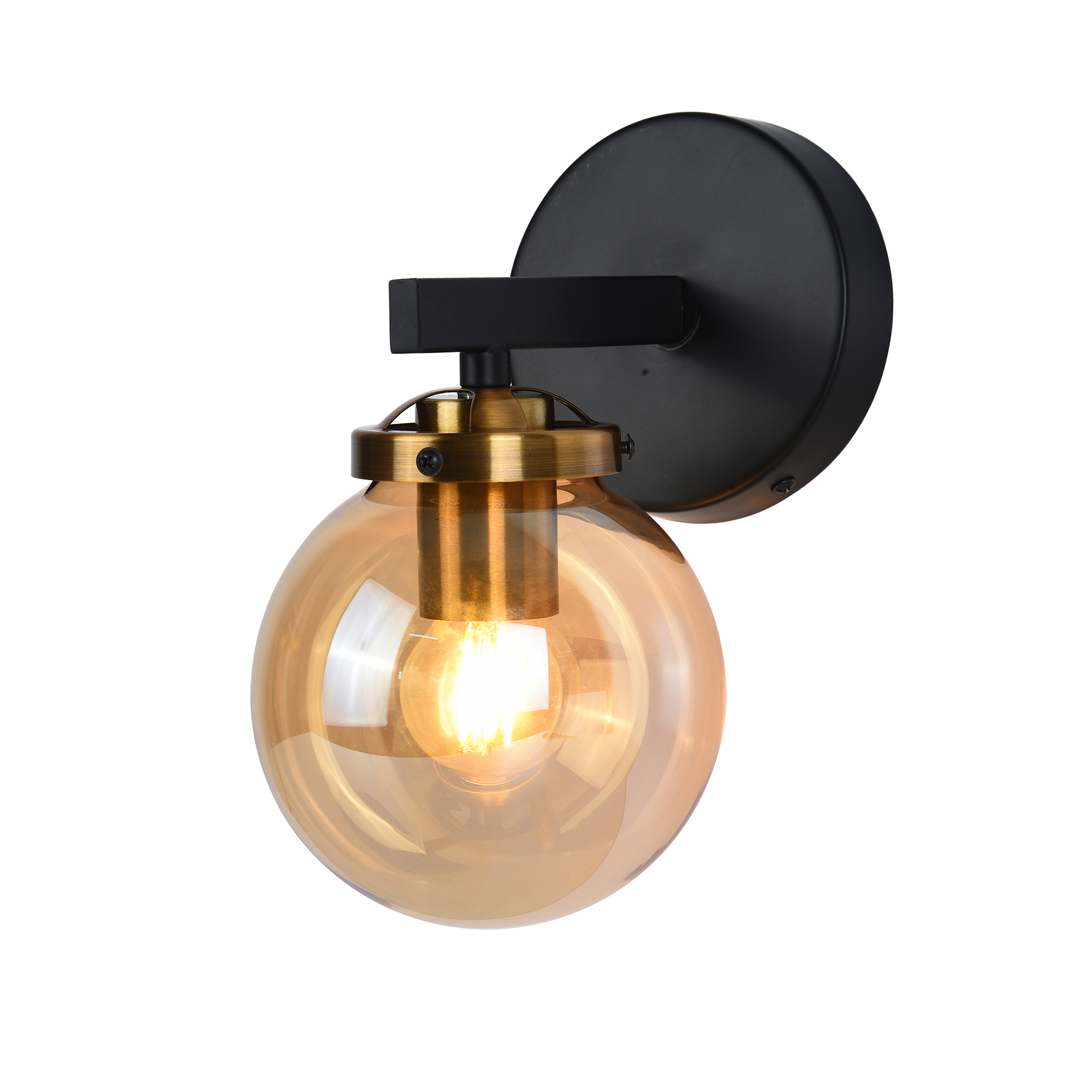 Orson Black+Antique Brass 1-Light Clear Glass Globe Wall Sconce