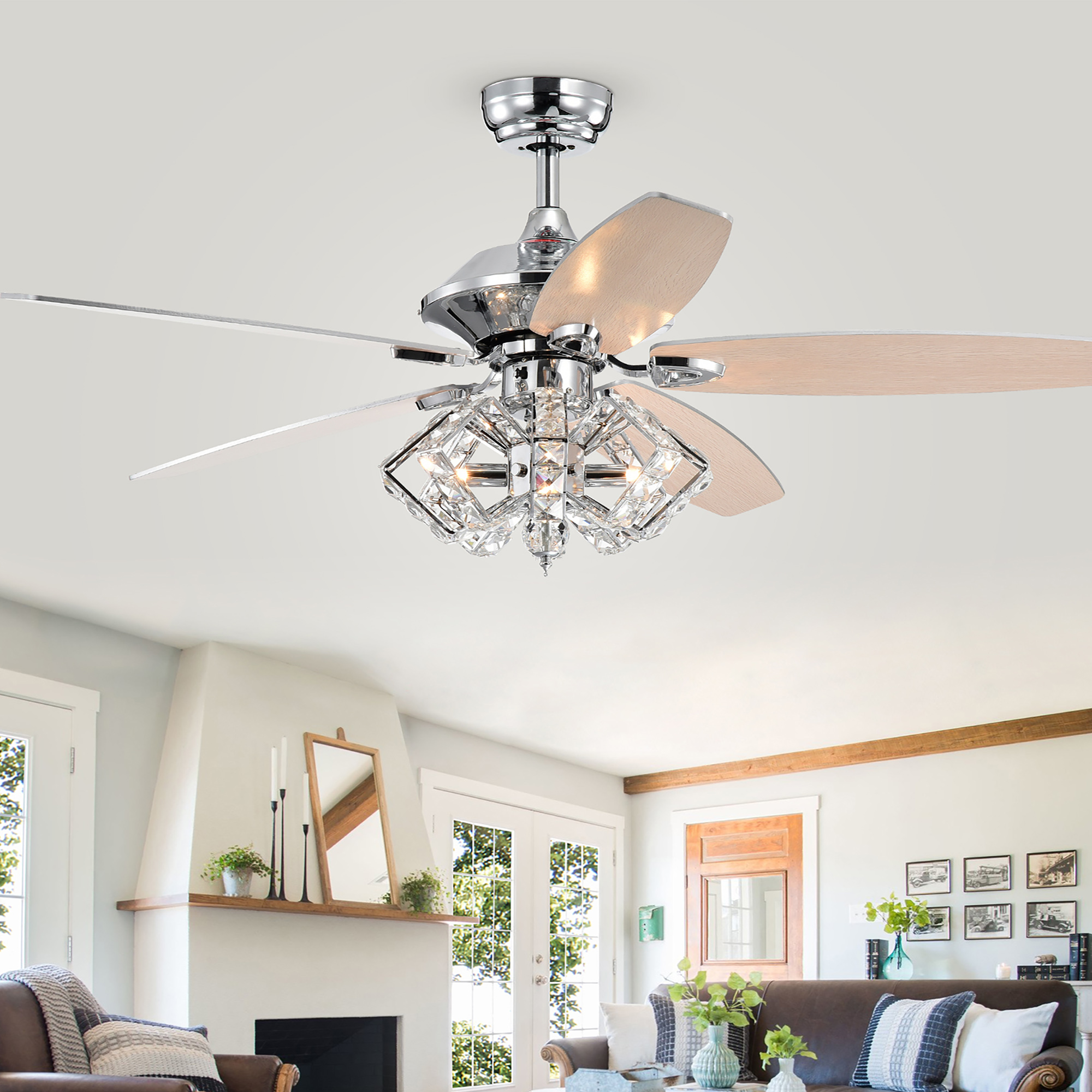 Silver Orchid Pitts 5-Blade Lighted Ceiling Fan w/ Pentagon Crystal Shade