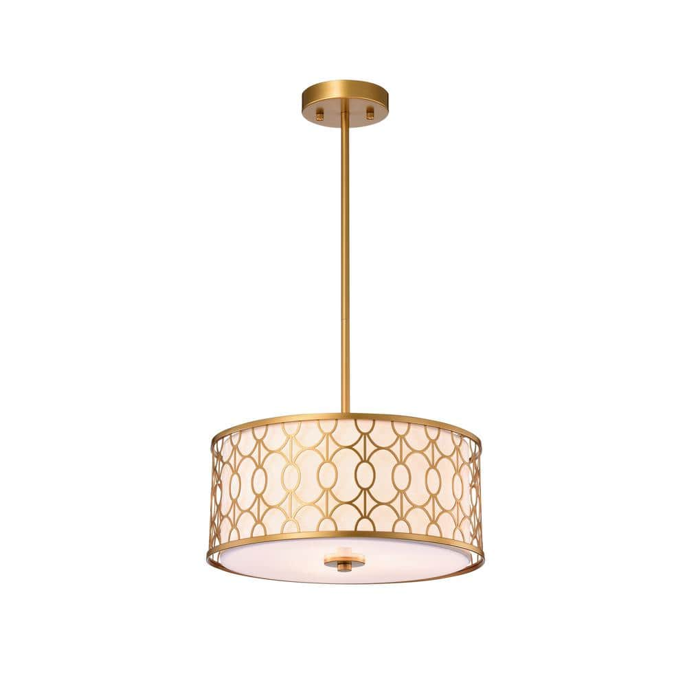 Corrigan Matte Gold 3-Light Fabric Shade Drum Chandelier