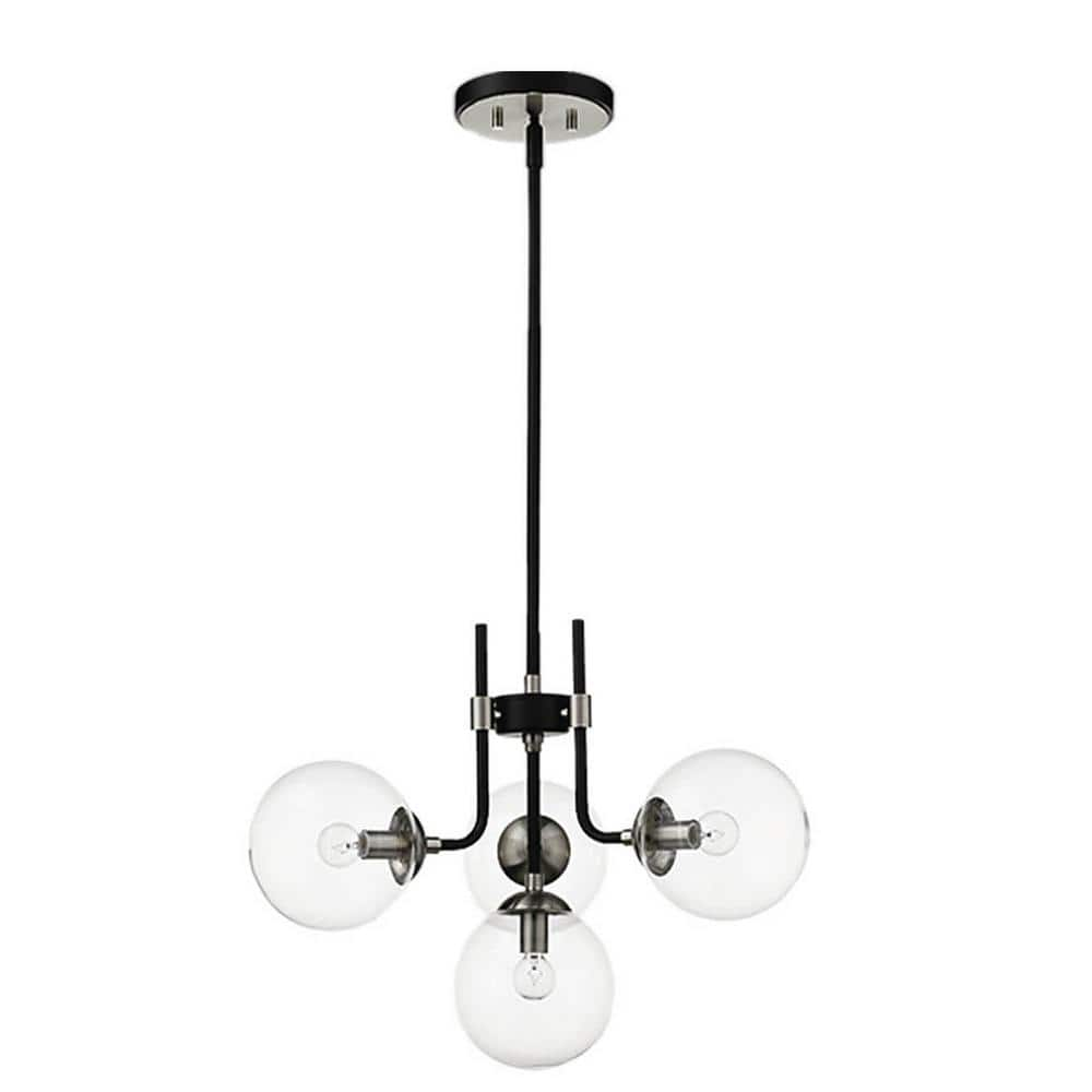 Teresa Black+Brushed Nickel 4-Light Globe Glass Shade Metal Chandelier