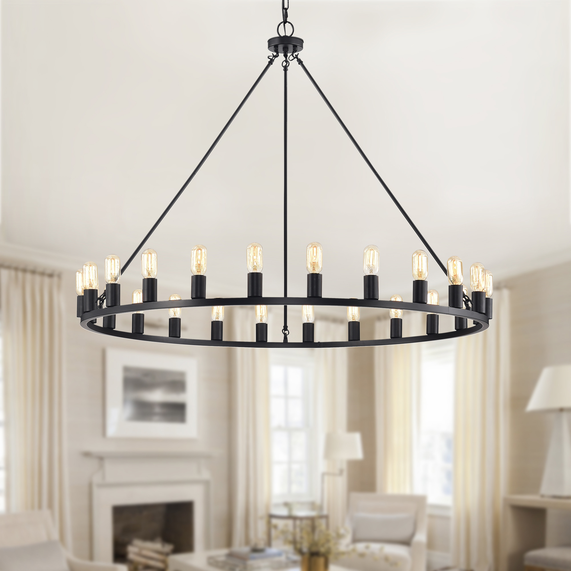 Liam 24-Light 48-Inch Round Wagon Wheel Chandelier