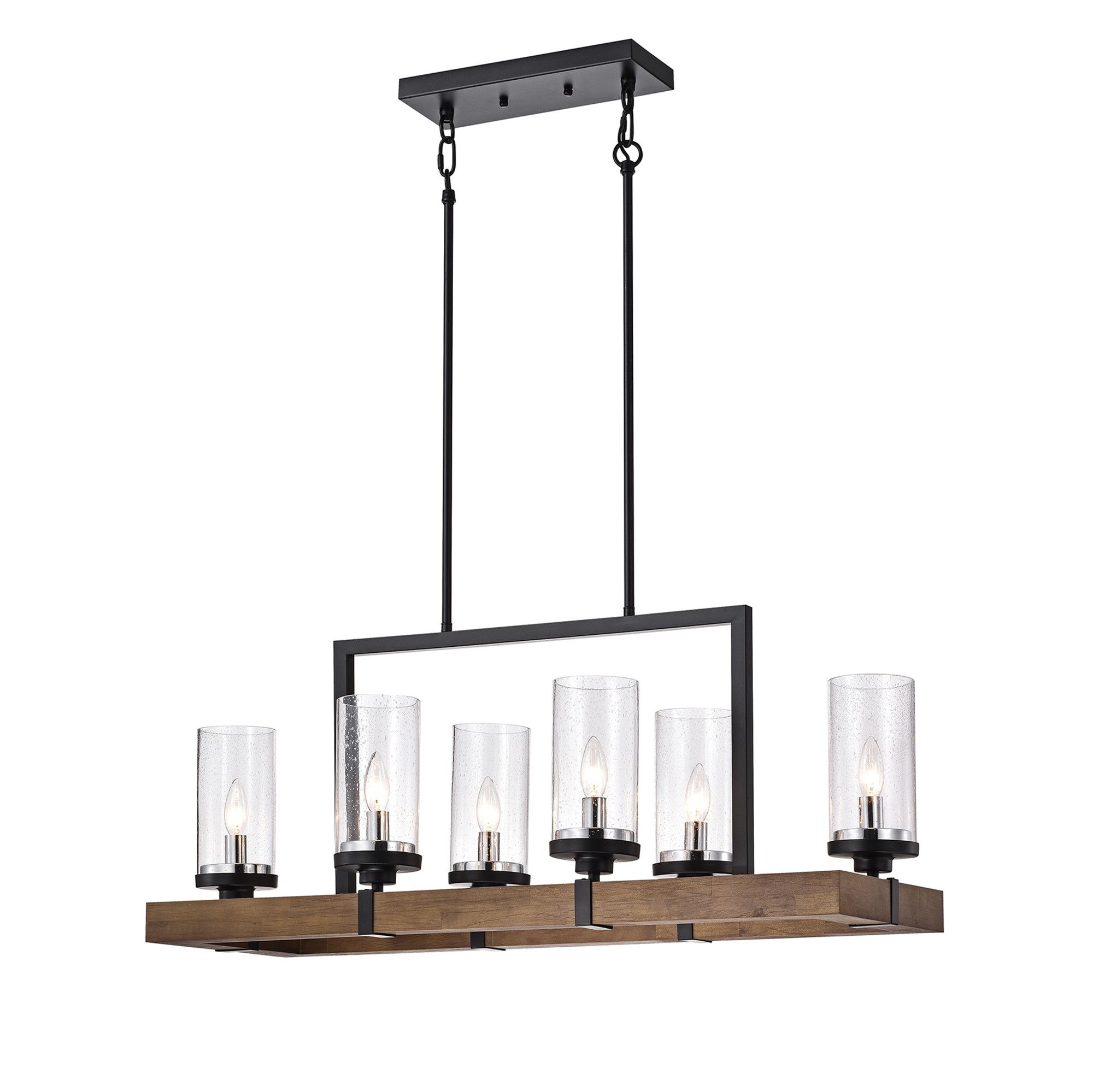 Sonoma Wood & Metal 6-Light Linear Chandelier with Seeded Glass Shades