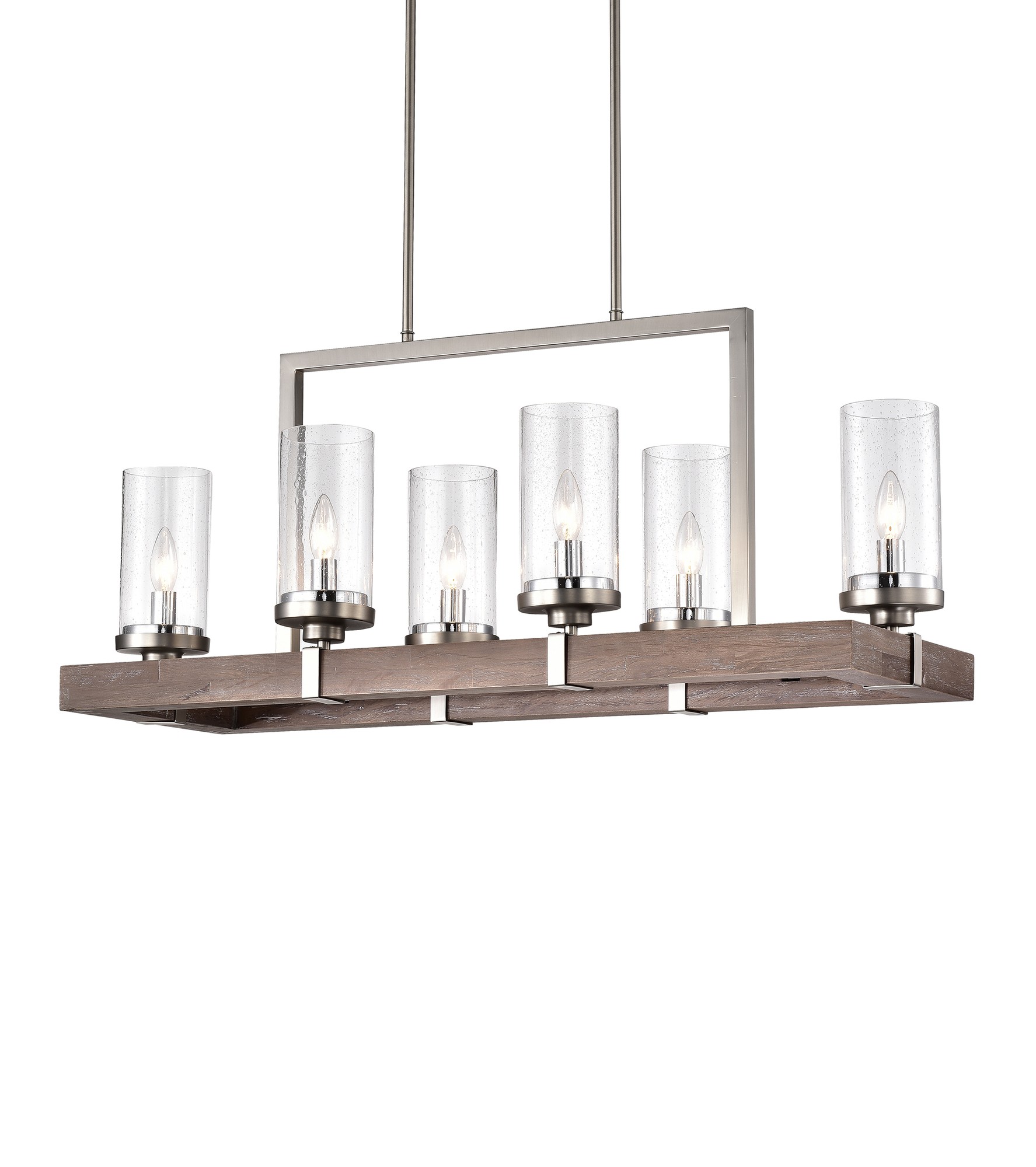 Sonoma Wood & Metal 6-Light Linear Chandelier with Seeded Glass Shades
