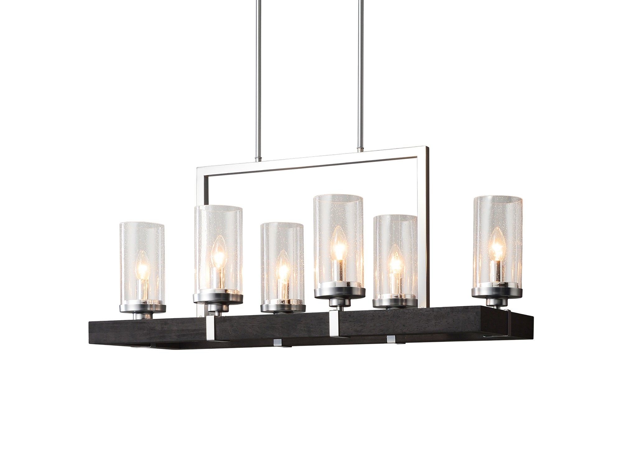 Sonoma Wood & Metal 6-Light Linear Chandelier with Seeded Glass Shades