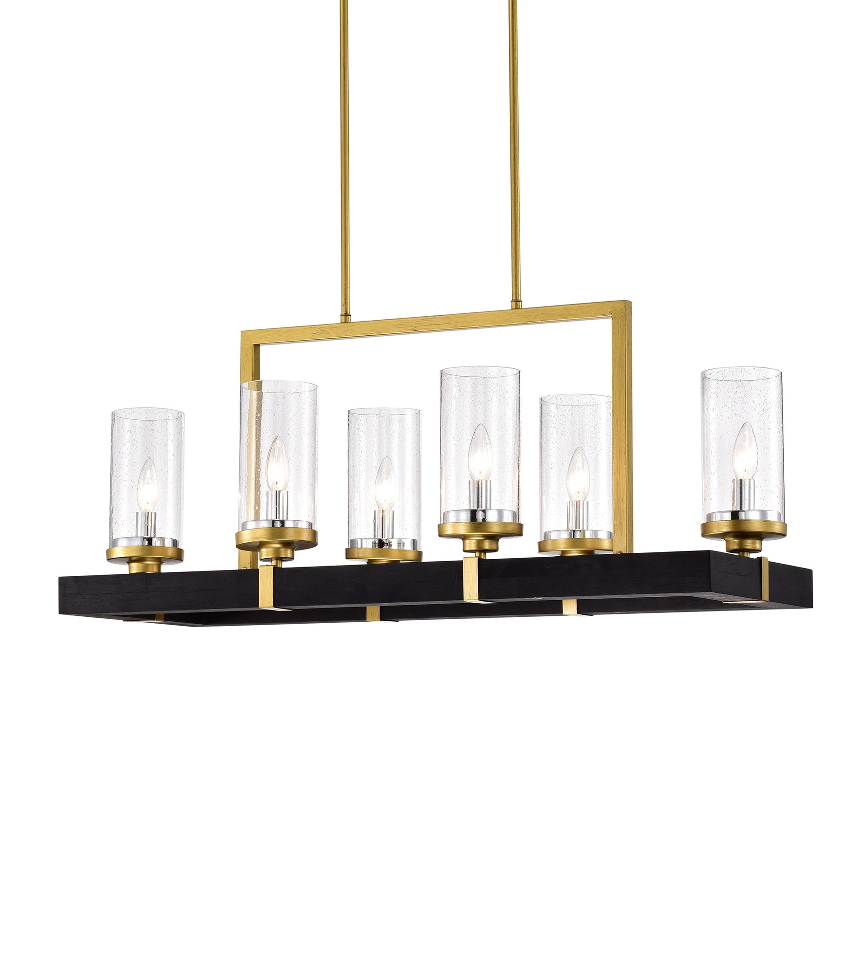 Sonoma Wood & Metal 6-Light Linear Chandelier with Seeded Glass Shades