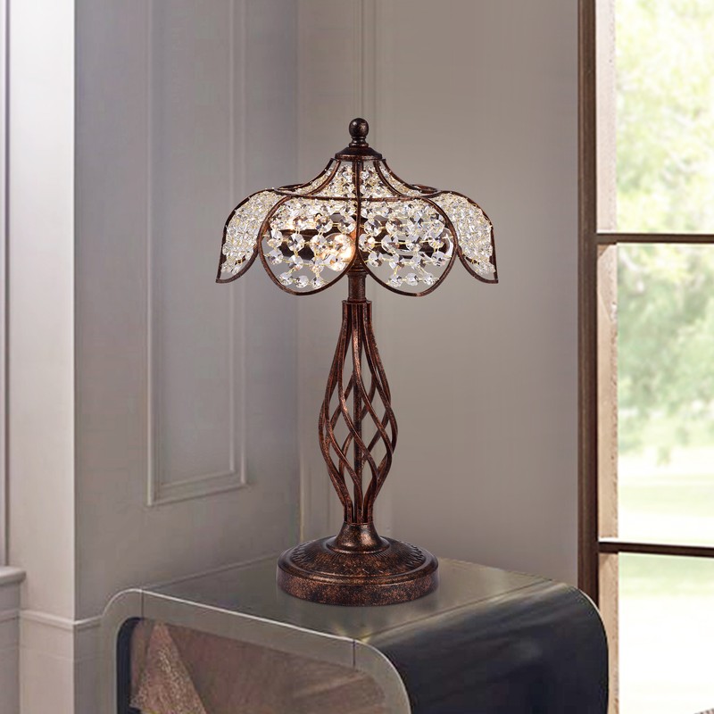 Breska Rustic Bronze Table Lamp with Crystal Lotus Shade