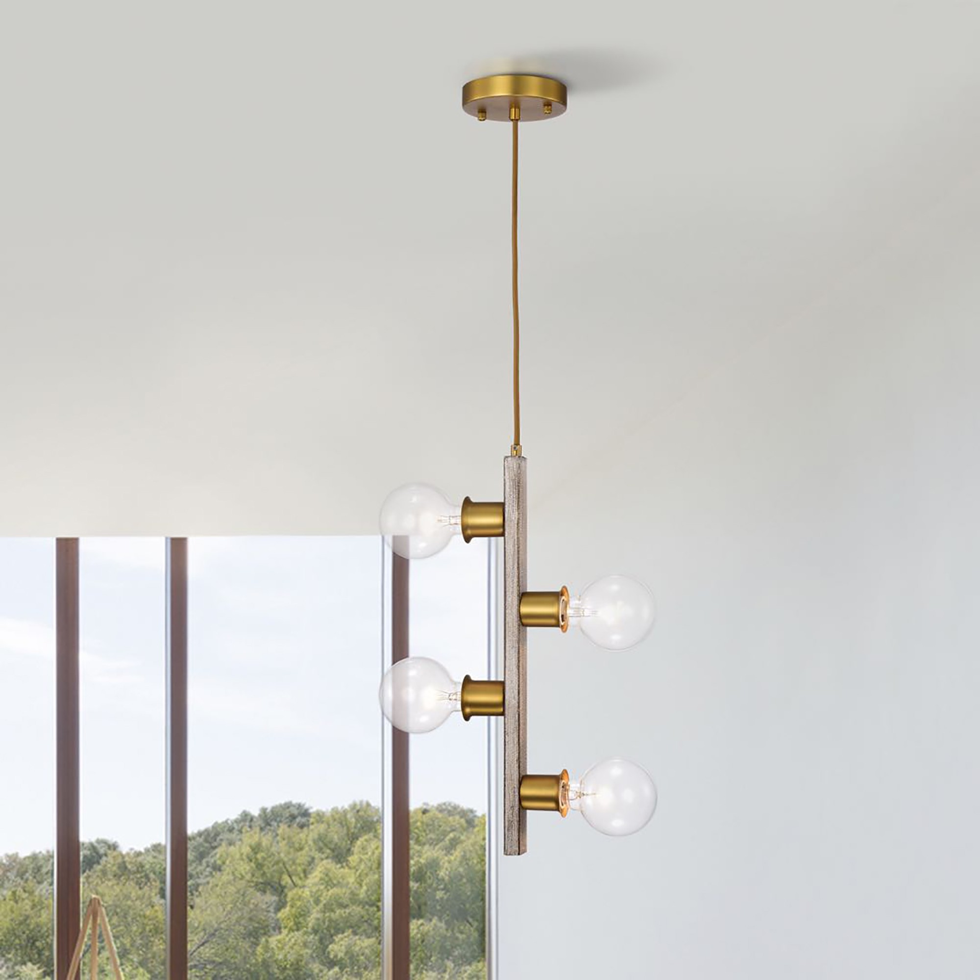 Kirby Wood Grain+Matte Gold 4-Light Vertical Linear Pendant Light