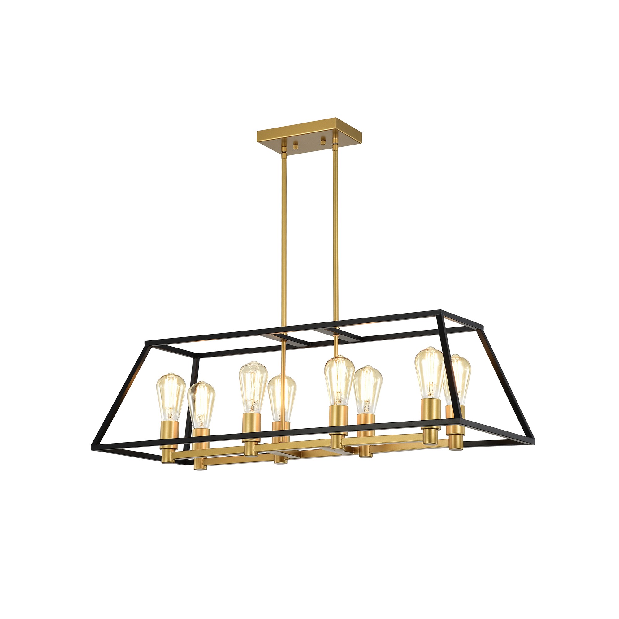 Jerry Matte Black+Gold 8-Light Linear Kitchen Island Chandelier