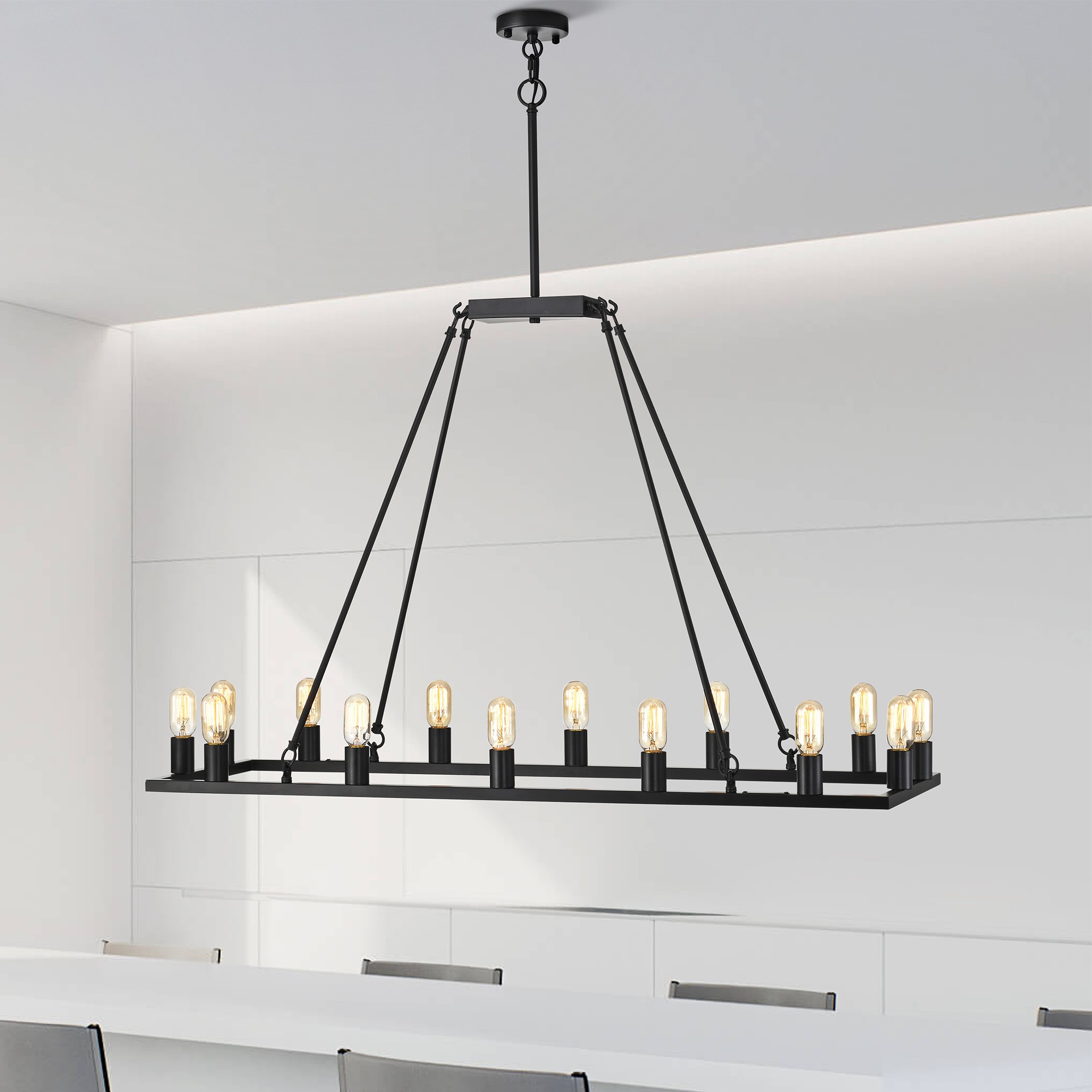 Homer Matte Black 14-Light Linear Kitchen Island Chandelier