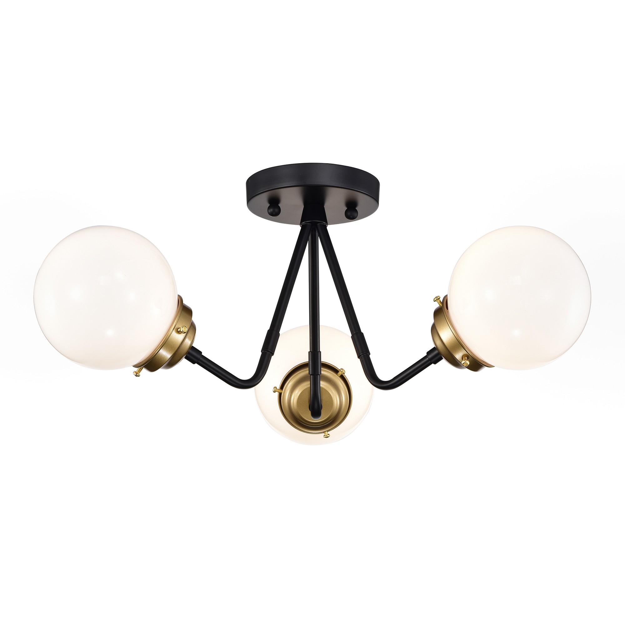 Meylin Matte Black+Gold 3-Light Glossy Glass Globe Semi-Flush Mount