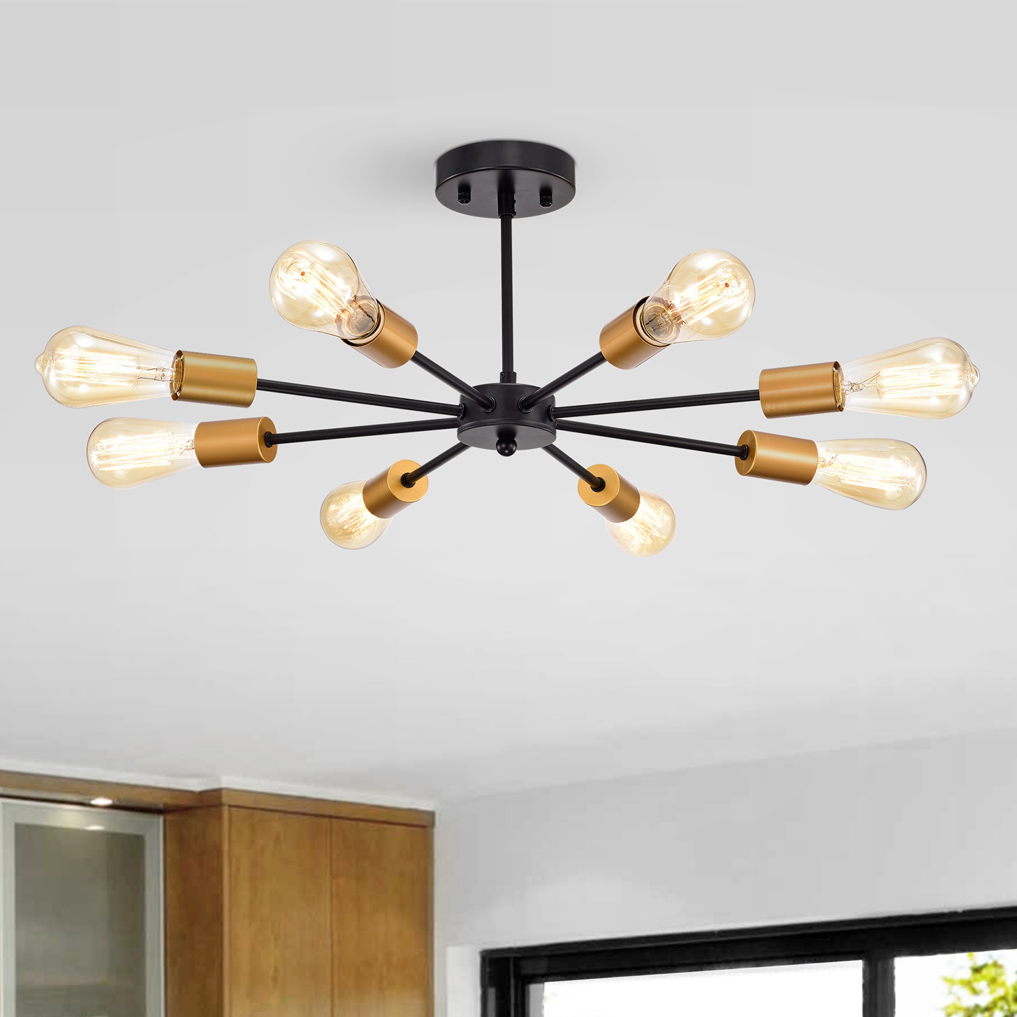 Bianna 27 in. 8-Light Indoor Black Finish Semi-Flush Mount Ceiling Light with Light Kit