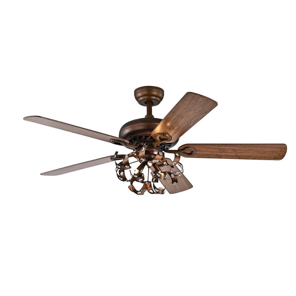Paz 52 in. 3-Light Indoor Bronze Finish Remote Controlled Ceiling Fan with Light Kit
