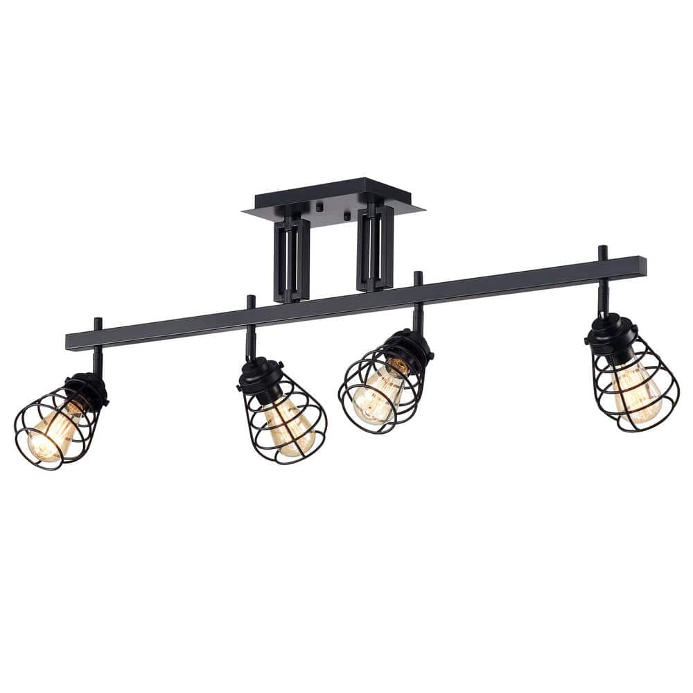 Zefina 5.91 in. 4-Light Indoor Black Finish Track Lighting Kit with Light Kit