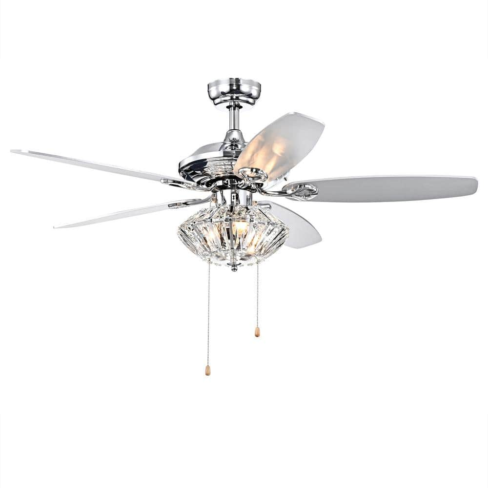 Indoor Chrome Finish Hand Pull Chain Ceiling Fan with Light Kit