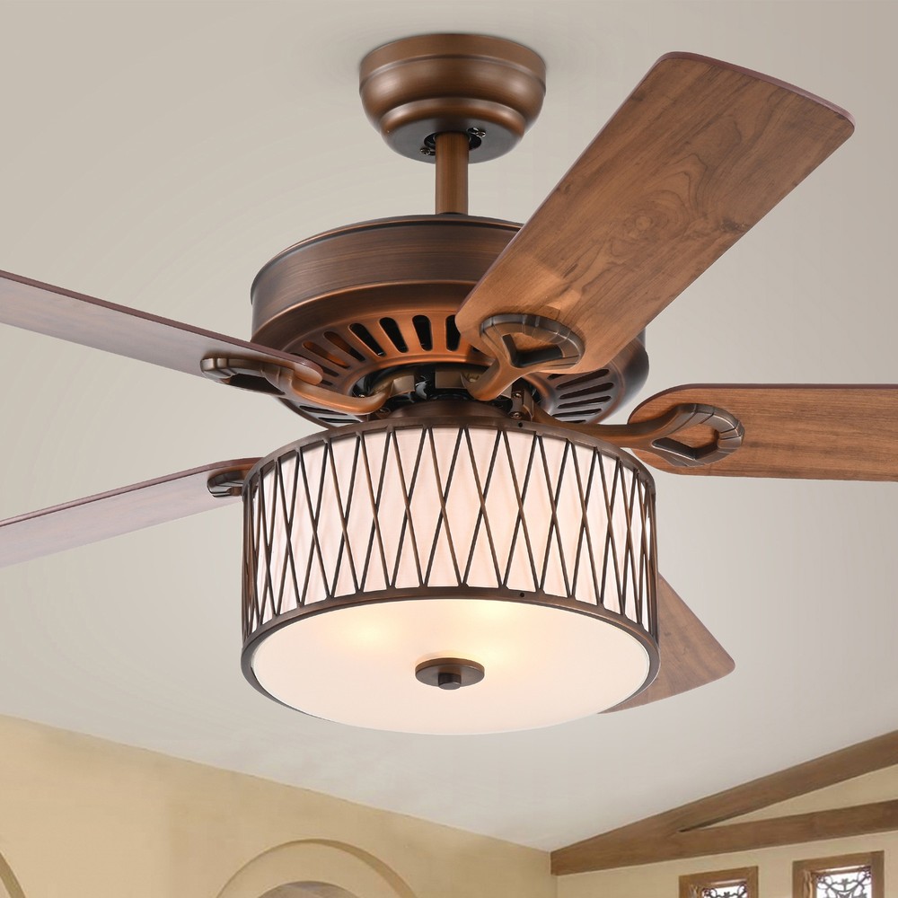 Jan 52 in. 3-Light Indoor Bronze Finish Remote Controlled Ceiling Fan with Light Kit