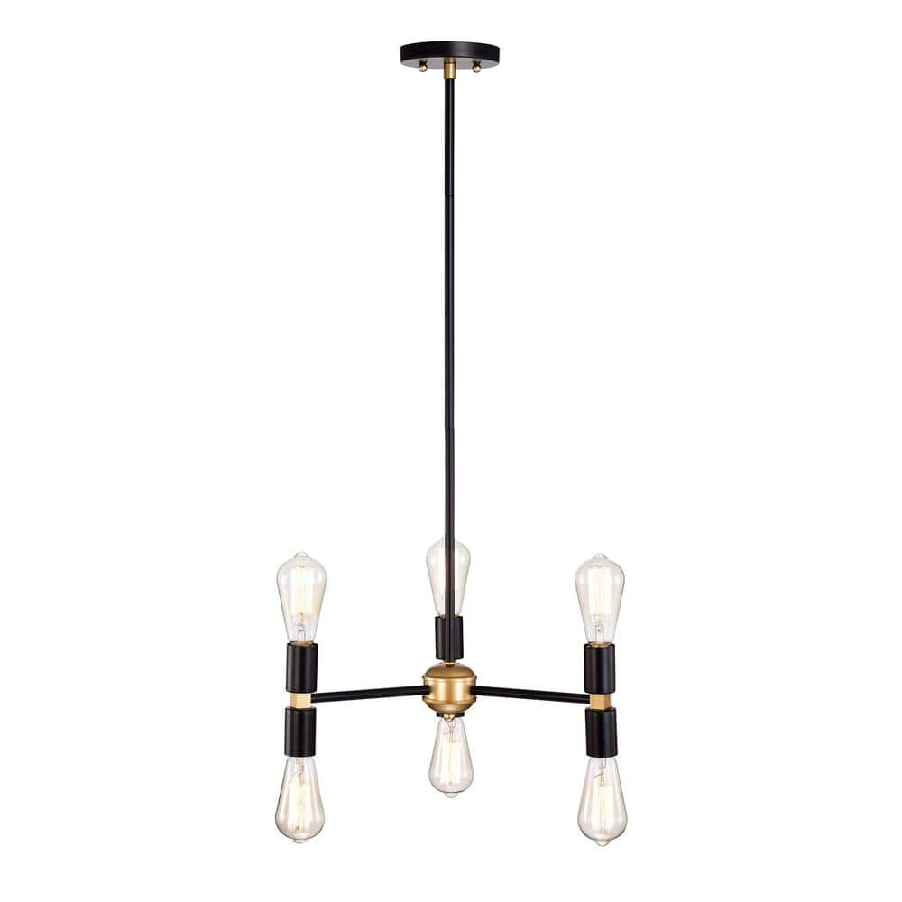 Rina 18.9 in. 6-Light Indoor Matte Black and Gold Finish Chandelier with Light Kit