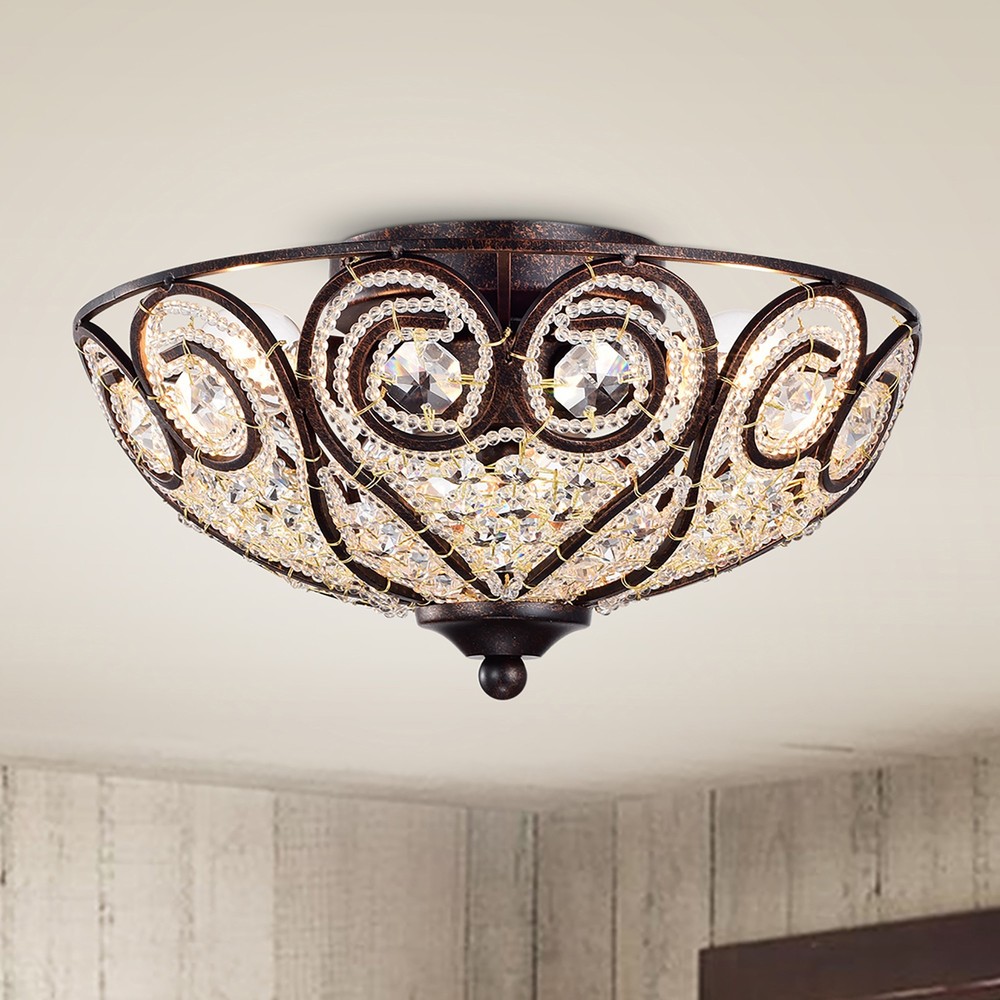 Ceslee 12 in. 3-Light Indoor Bronze Finish Flush Mount Chandelier with Light Kit