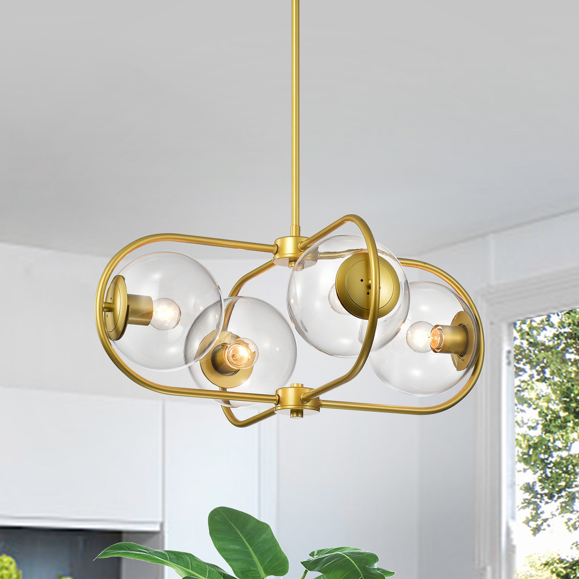 Keeray 24 in. 4-Light Indoor Gold Finish Chandelier with Light Kit