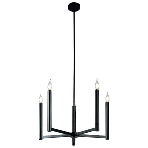 Tayon 24 in. 5-Light Indoor Satin Black Finish Chandelier with Light Kit