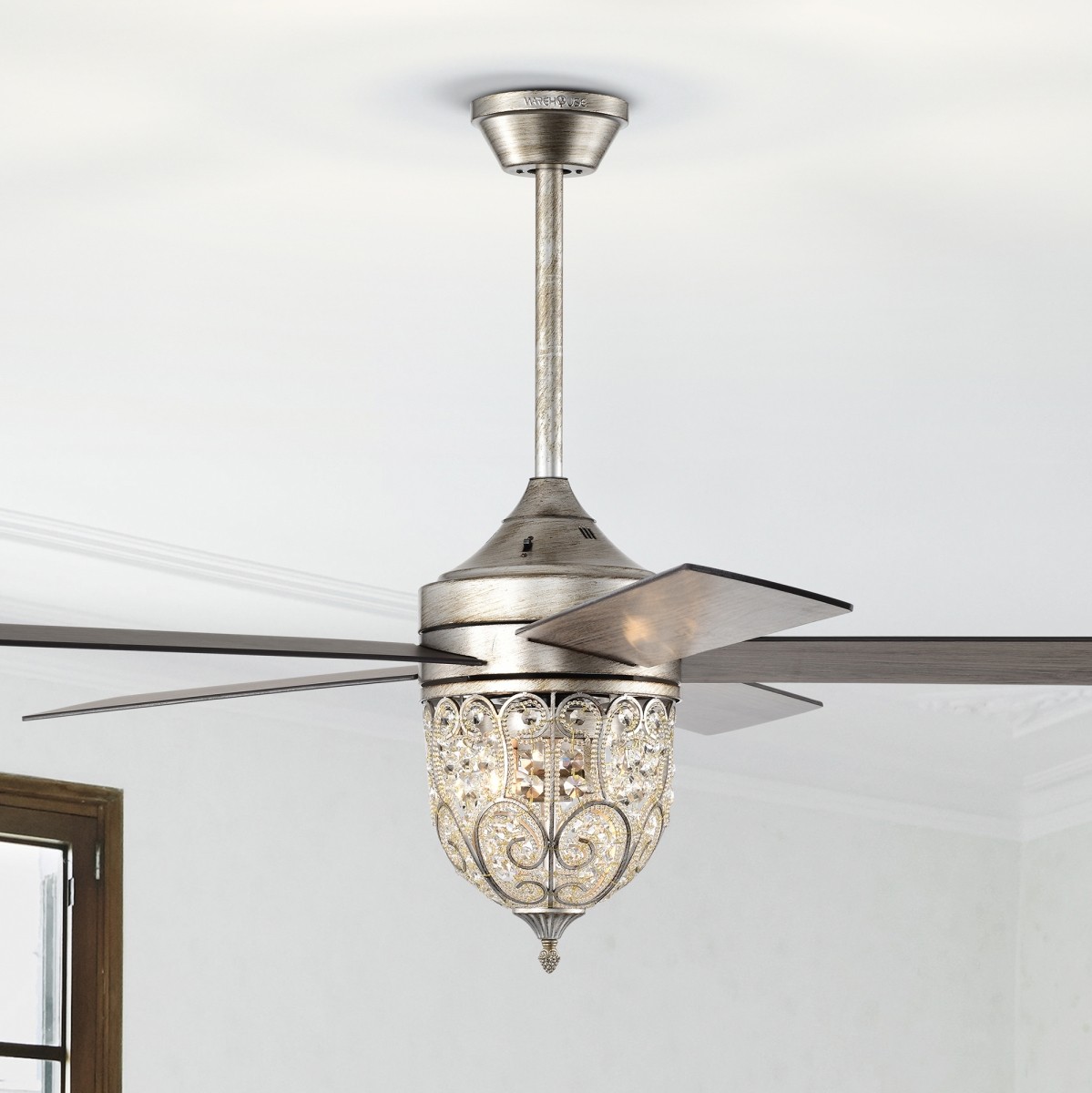 Jaxen 52 in. 2-Light Indoor Antique Silver Finish Ceiling Fan with Light Kit and Remote