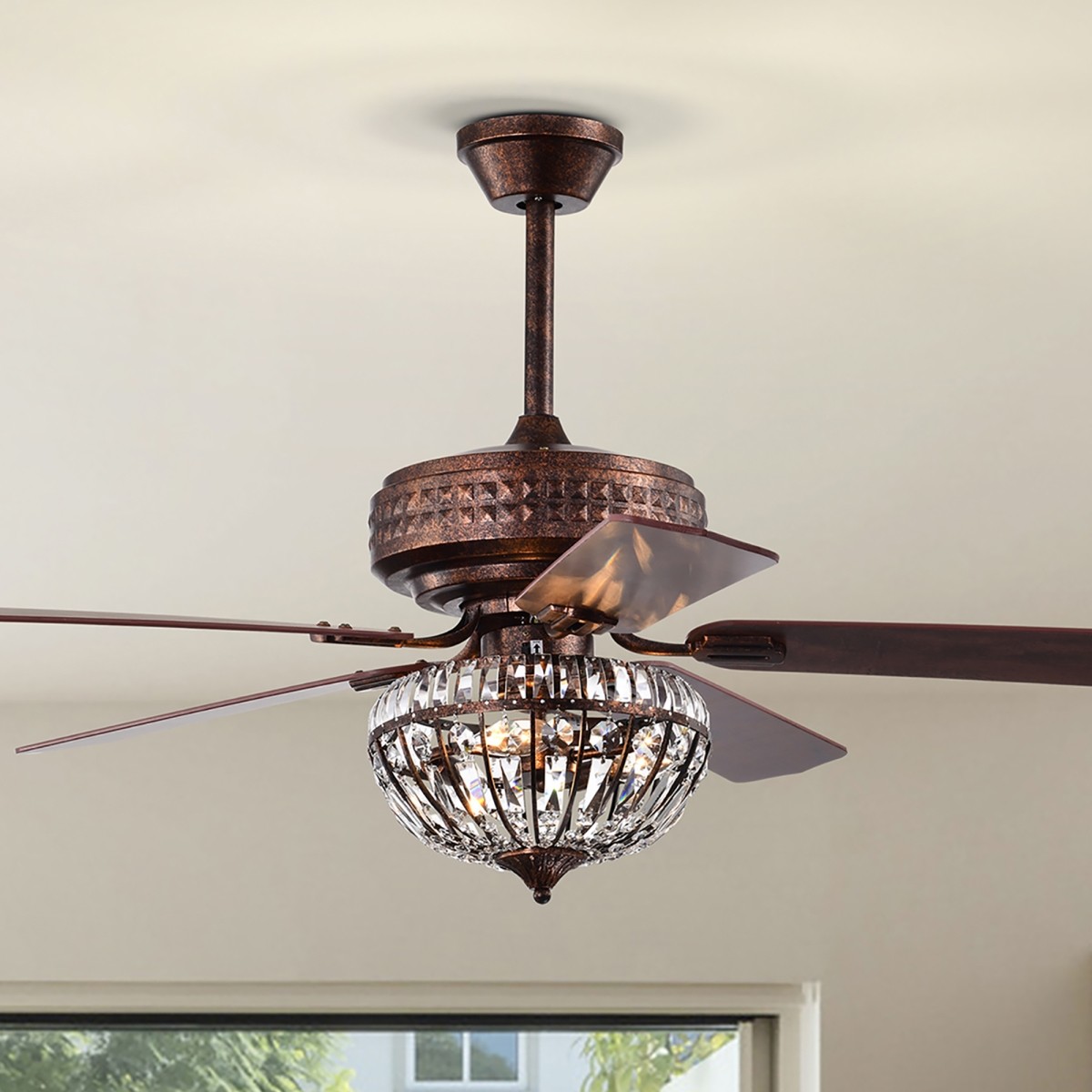 Violette 52 in. 3-Light Indoor Antique Copper Finish Ceiling Fan with Light Kit and Remote