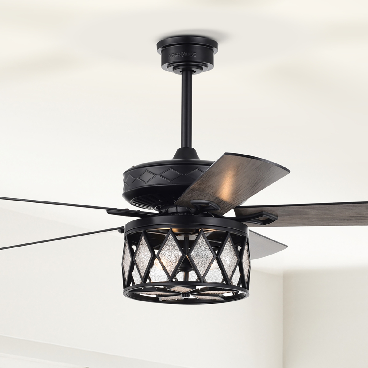 Jescha 52 in. 2-Light Indoor Matte Black Finish Ceiling Fan with Light Kit and Remote