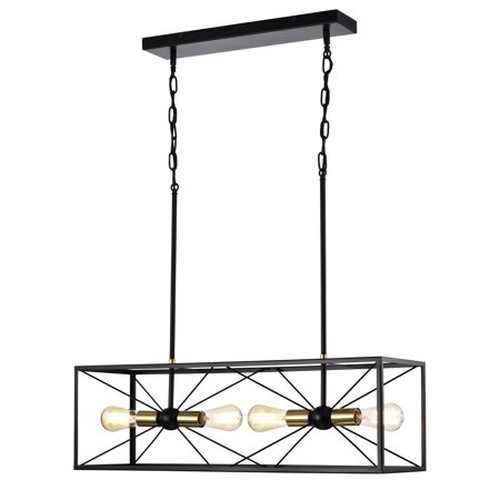 Judith 32 in. 4-Light Indoor Matte Black and Gold Finish Chandelier with Light Kit