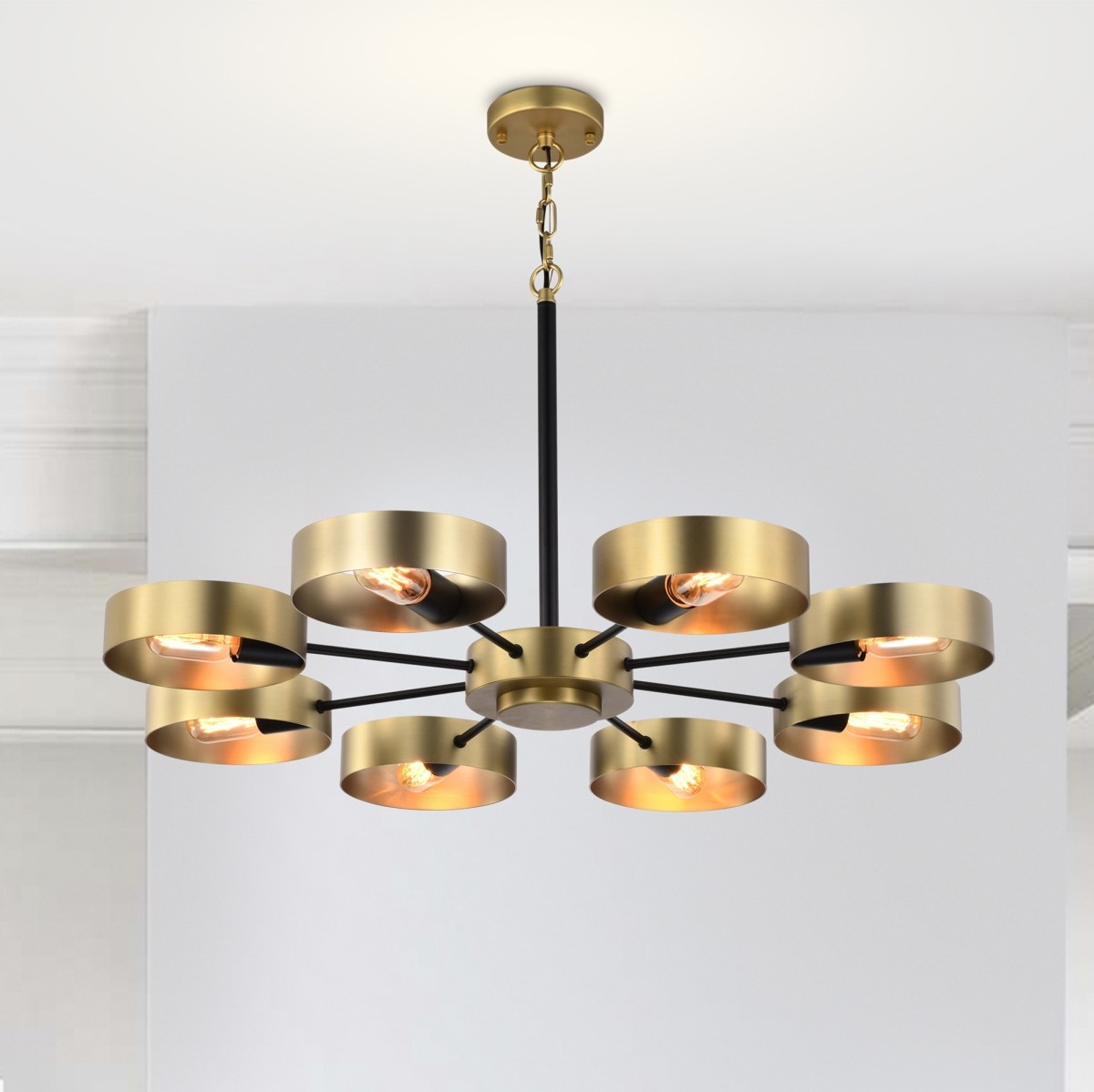 Vibiana 32 in. 8-Light Indoor Satin Brass Finish Chandelier with Light Kit