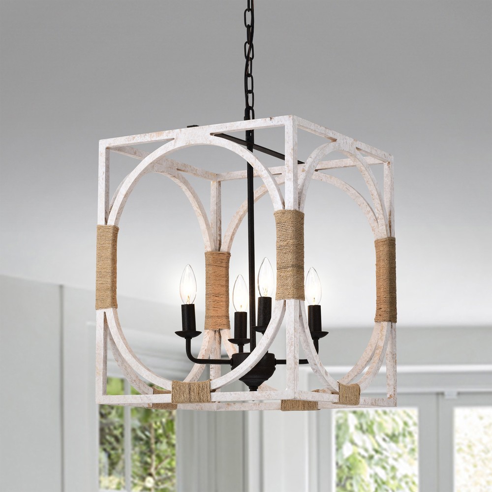 Regulus 14 in. 4-Light Indoor Weathered White Finish Chandelier with Light Kit