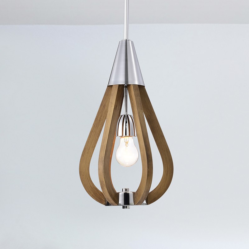 Vissente 8 in. 1-Light Indoor Faux Wood Grain Finish Pendant Light with Light Kit