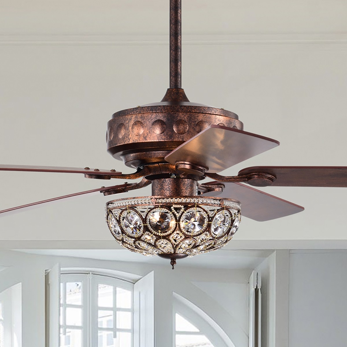Jasiah 52 in. 3-Light Indoor Antique Copper Finish Ceiling Fan with Light Kit