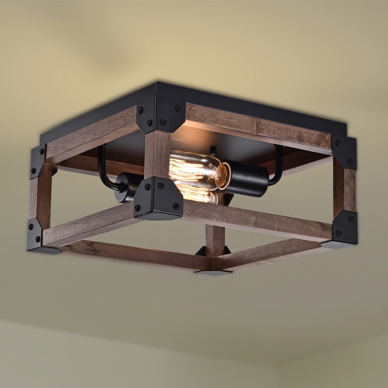 Irmana 12 in. 2-Light Indoor Brown and Matte Black Finish Flush Mount with Light Kit