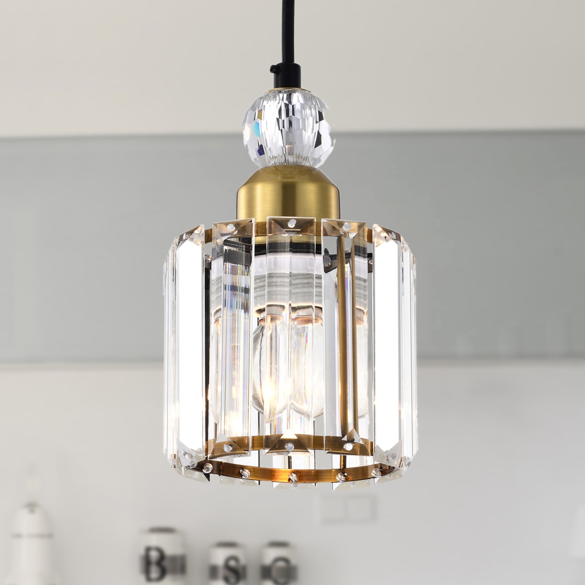 Sree 6 in. 1-Light Indoor Matte Black and Brass Finish Pendant with Light Kit