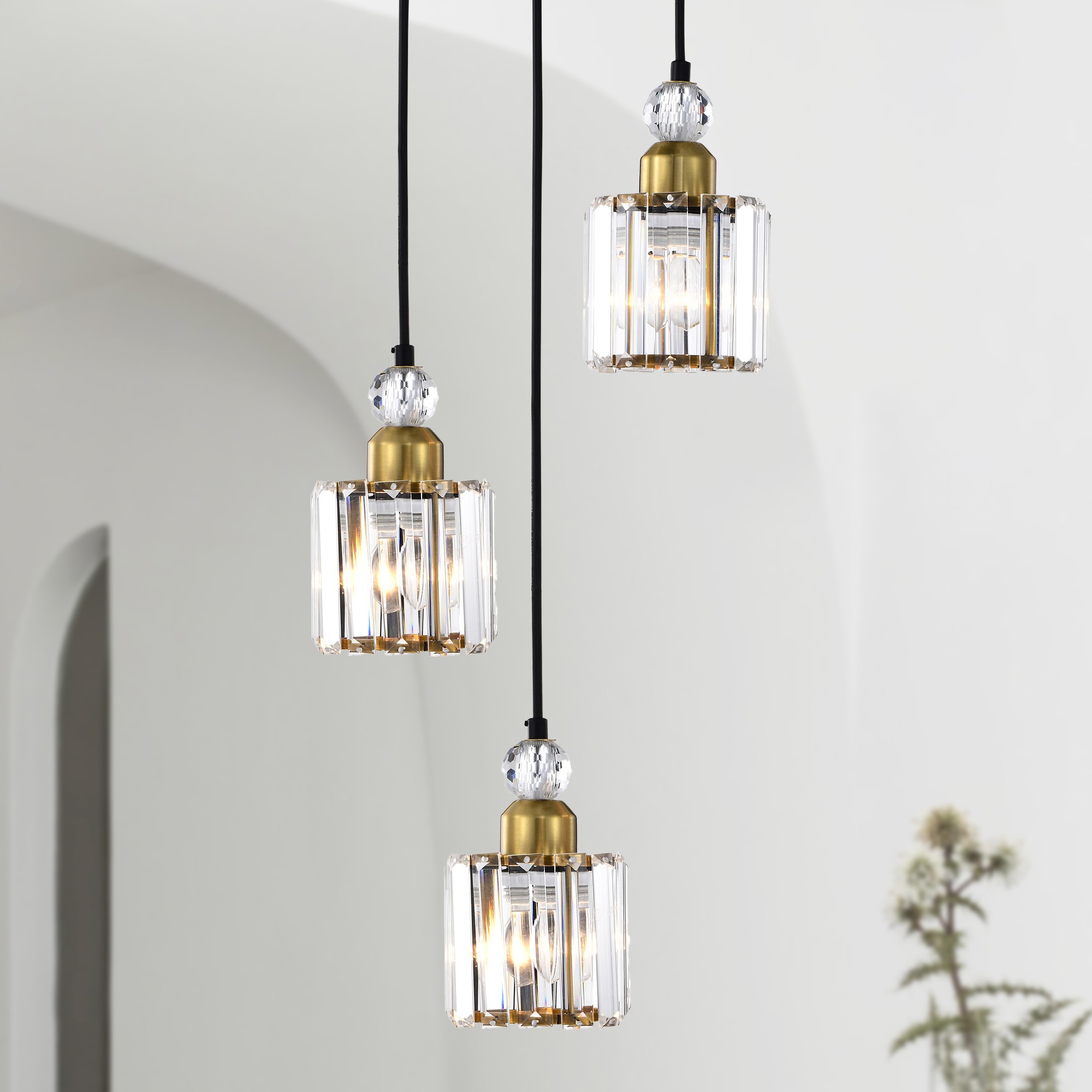 Srai 11 in. 3-Light Indoor Matte Black and Brass Finish Chandelier with Light Kit