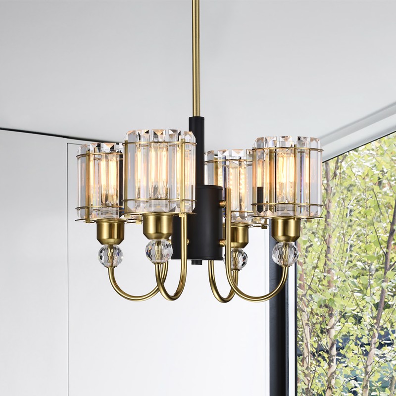 Sirita 16 in. 4-Light Indoor Matte Black and Brass Finish Chandelier with Light Kit