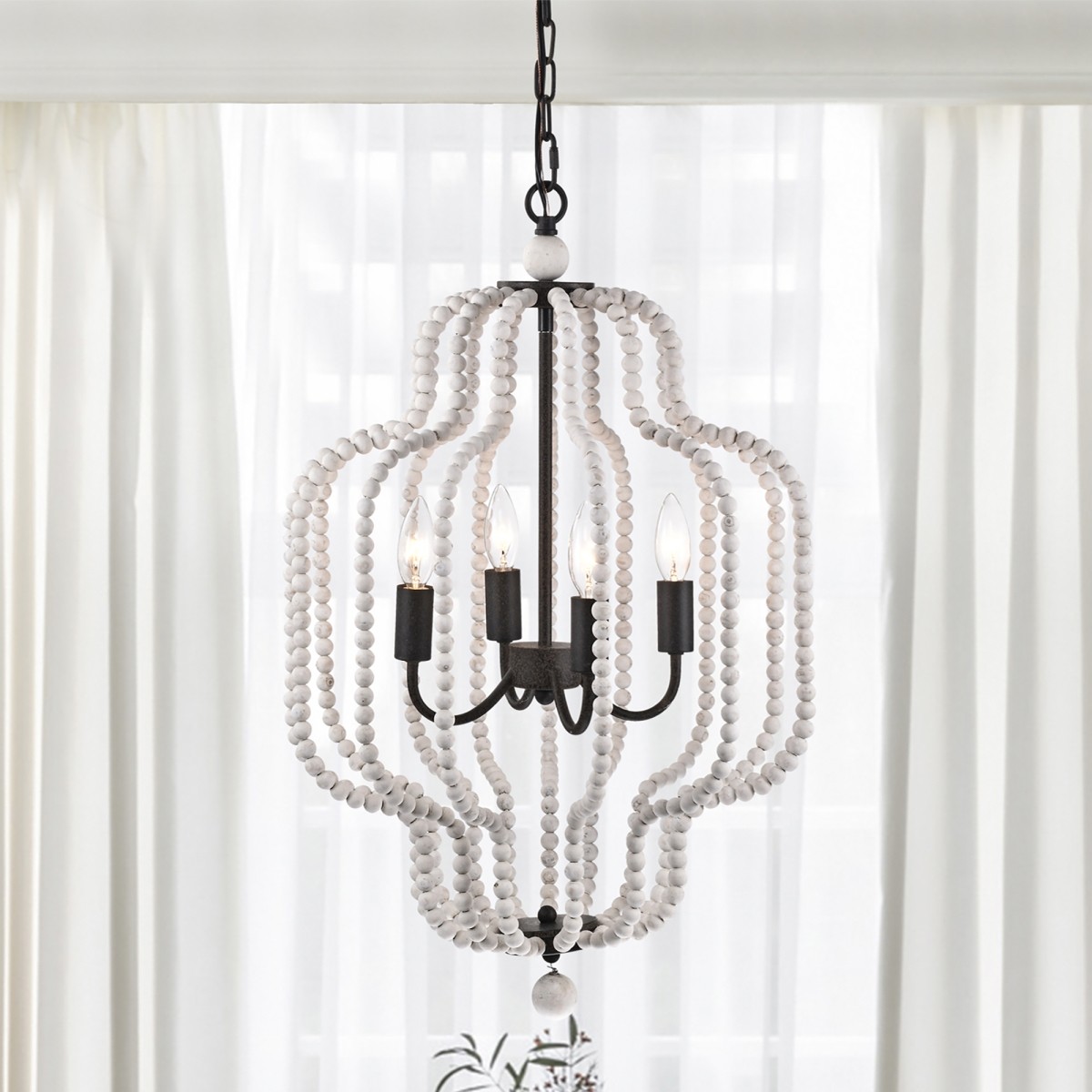 Sauxi 18 in. 4-Light Indoor Weathered White and Rustic Black Finish Chandelier with Light Kit