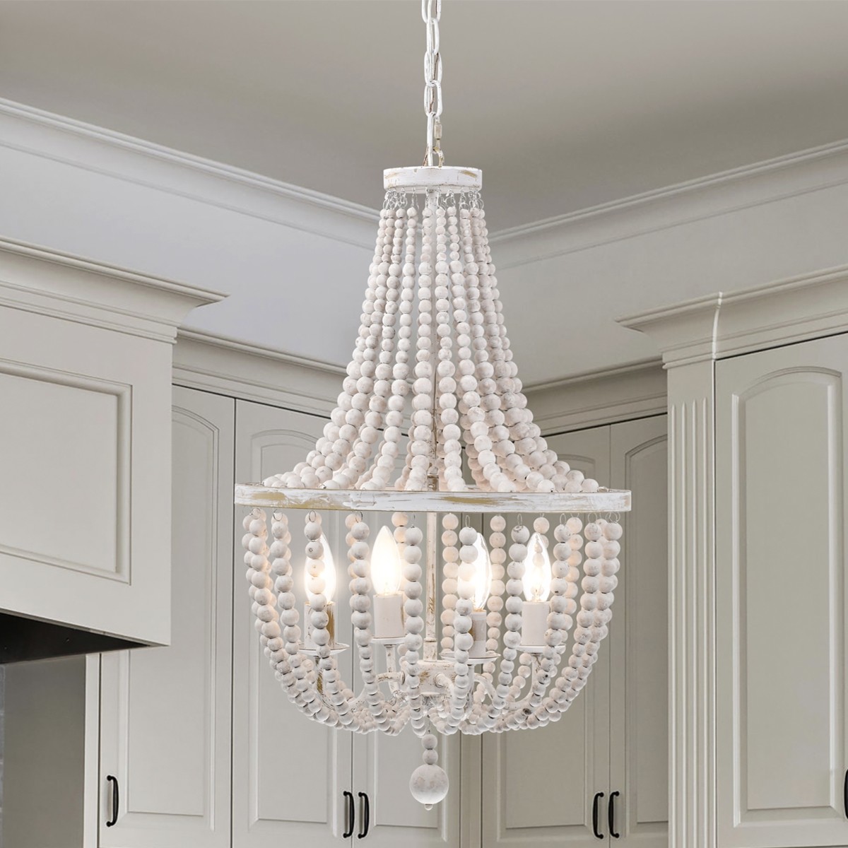 Samsa 16 in. 4-Light Indoor Weathered White and Matte Gold Finish Chandelier with Light Kit