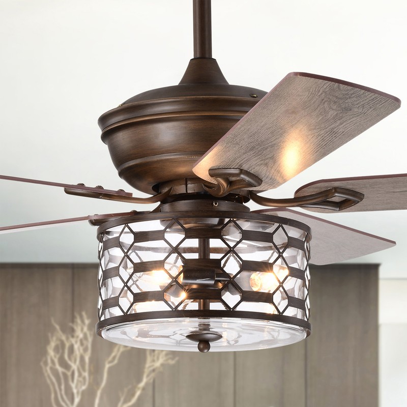 Dillon 52 in. 3-Light Indoor Brown Faux Wood Grain Finish Ceiling Fan with Light Kit