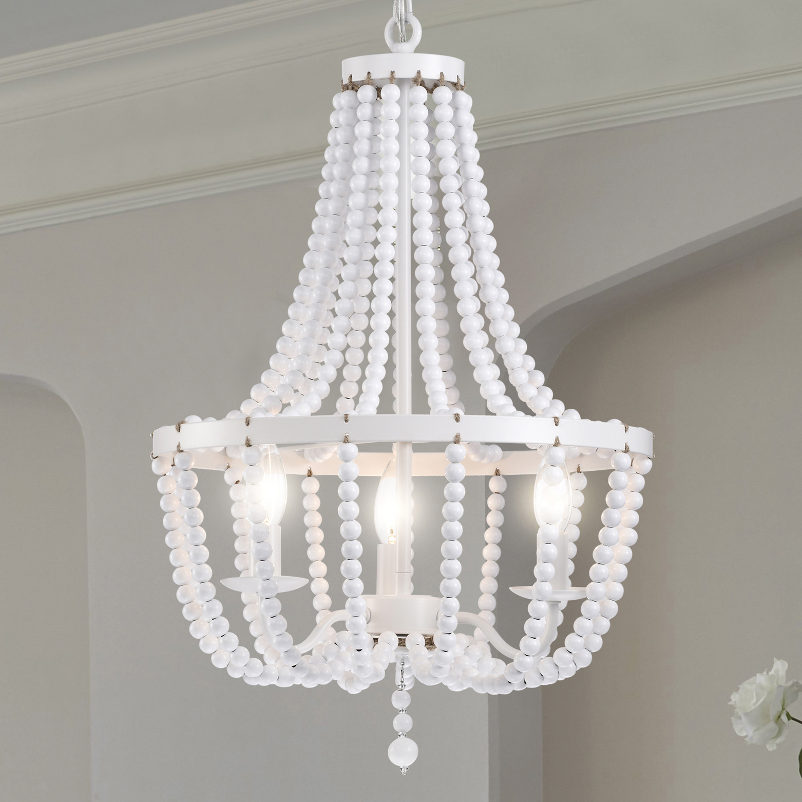 Demi 16 in. 4-Light Indoor Gloss White Finish Chandelier with Light Kit