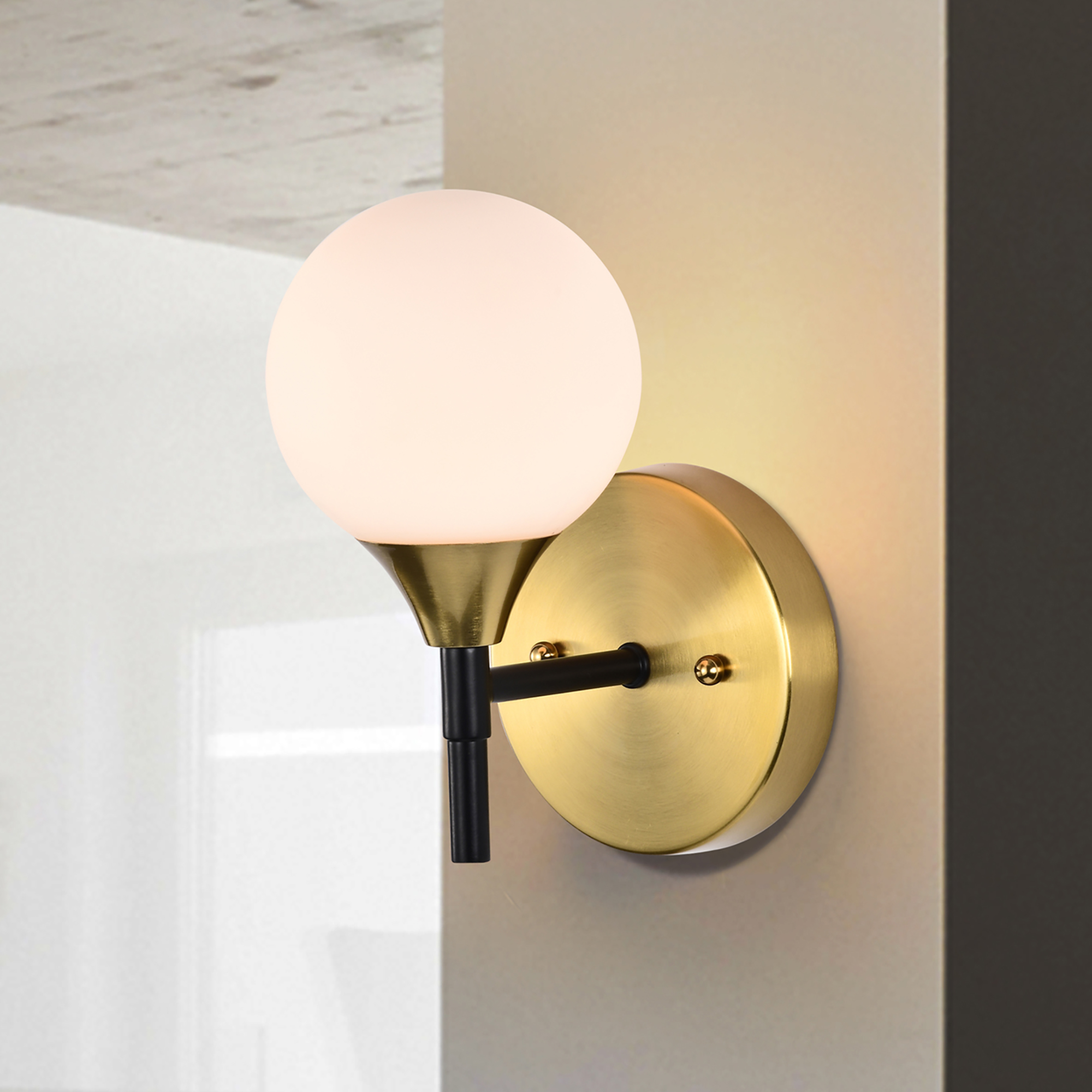 Solaya 7 in. 1-Light Indoor Matte Black and Brass Finish Wall Sconce with Light Kit