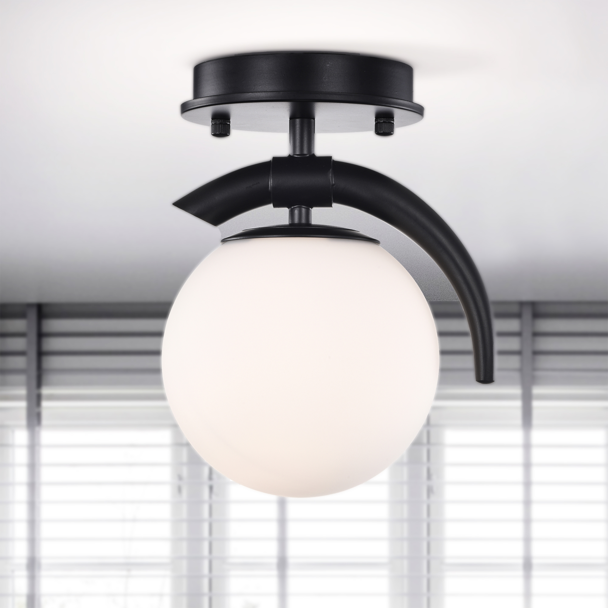 Samina 7 in. 1-Light Indoor Matte Black Finish Semi-Flush Mount Ceiling Light with Light Kit