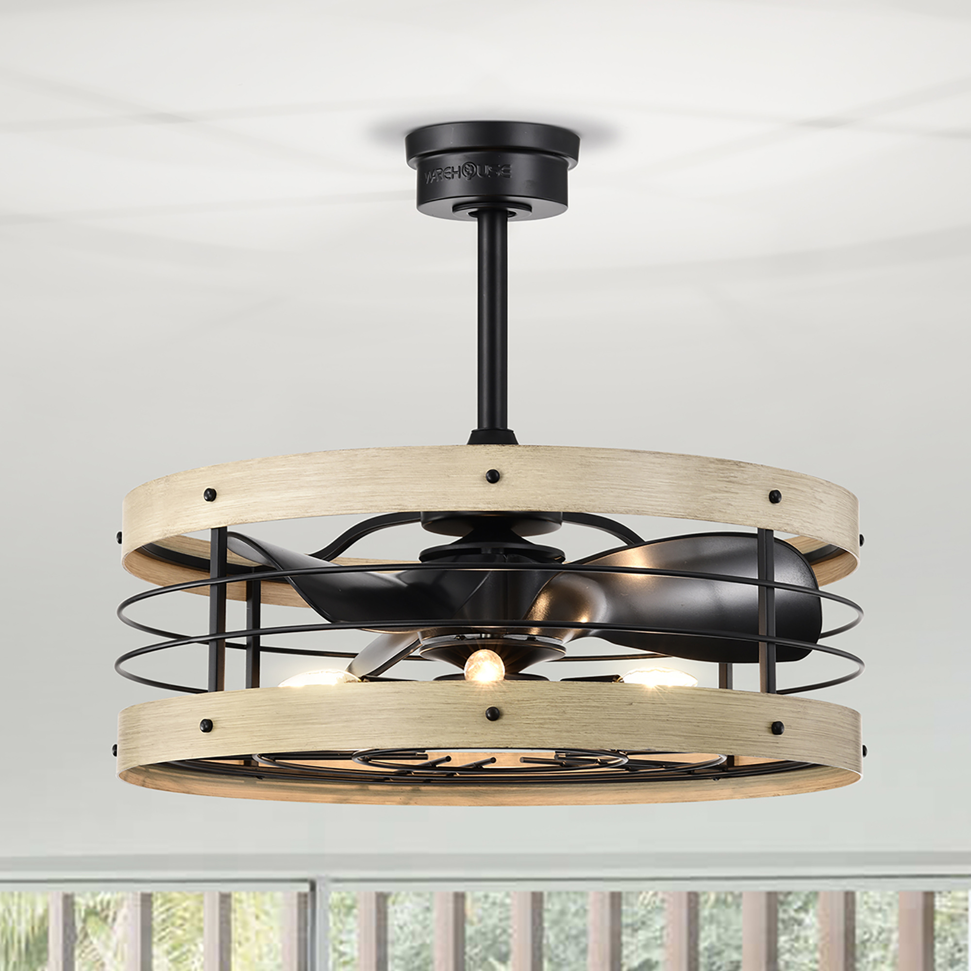 Zulu 25 in. 5-Light Indoor Matte Black and Faux Wood Grain Finish Ceiling Fan with Light Kit