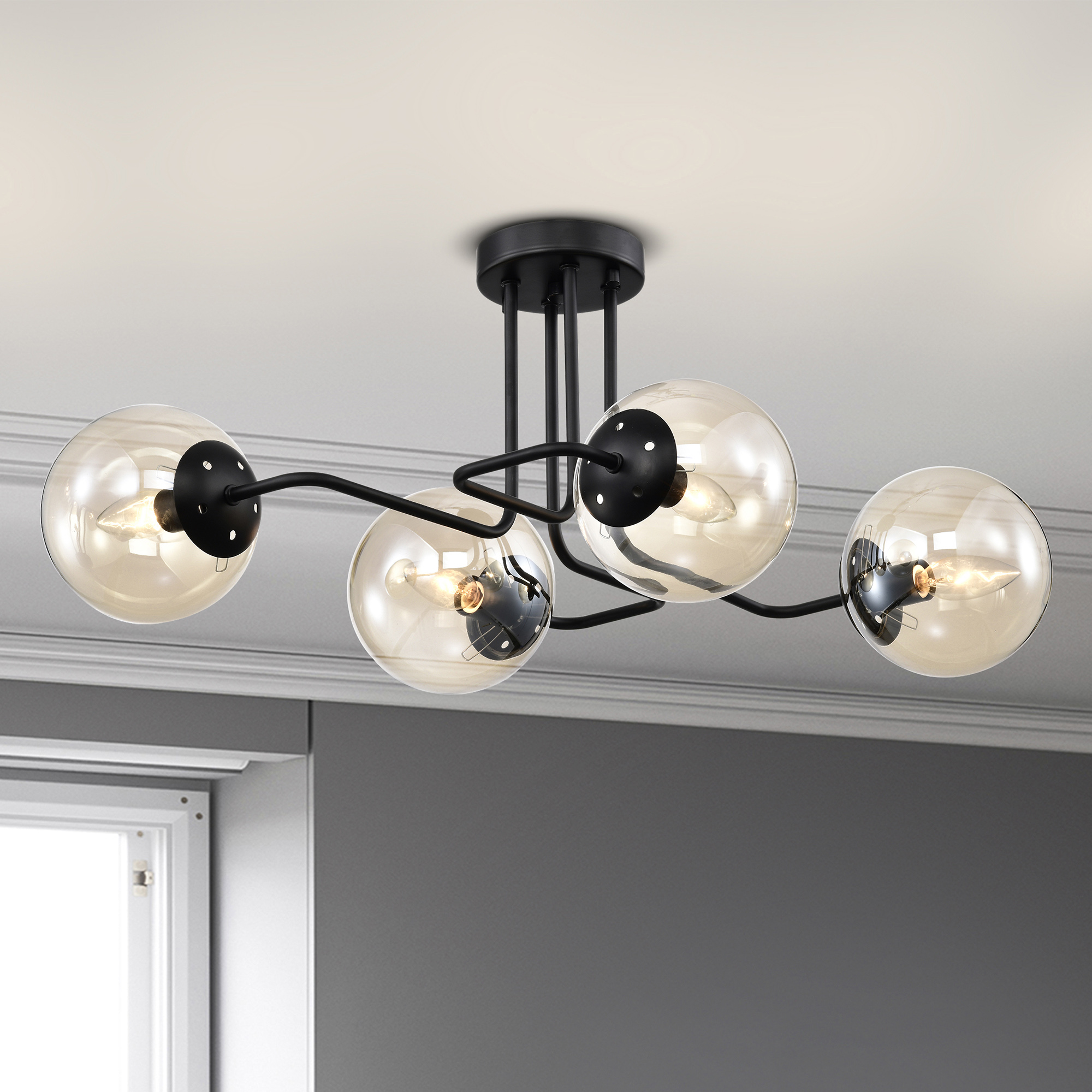 Ziza 22 in. 4-Light Indoor Matte Black Finish Semi-Flush Mount Ceiling Light with Light Kit