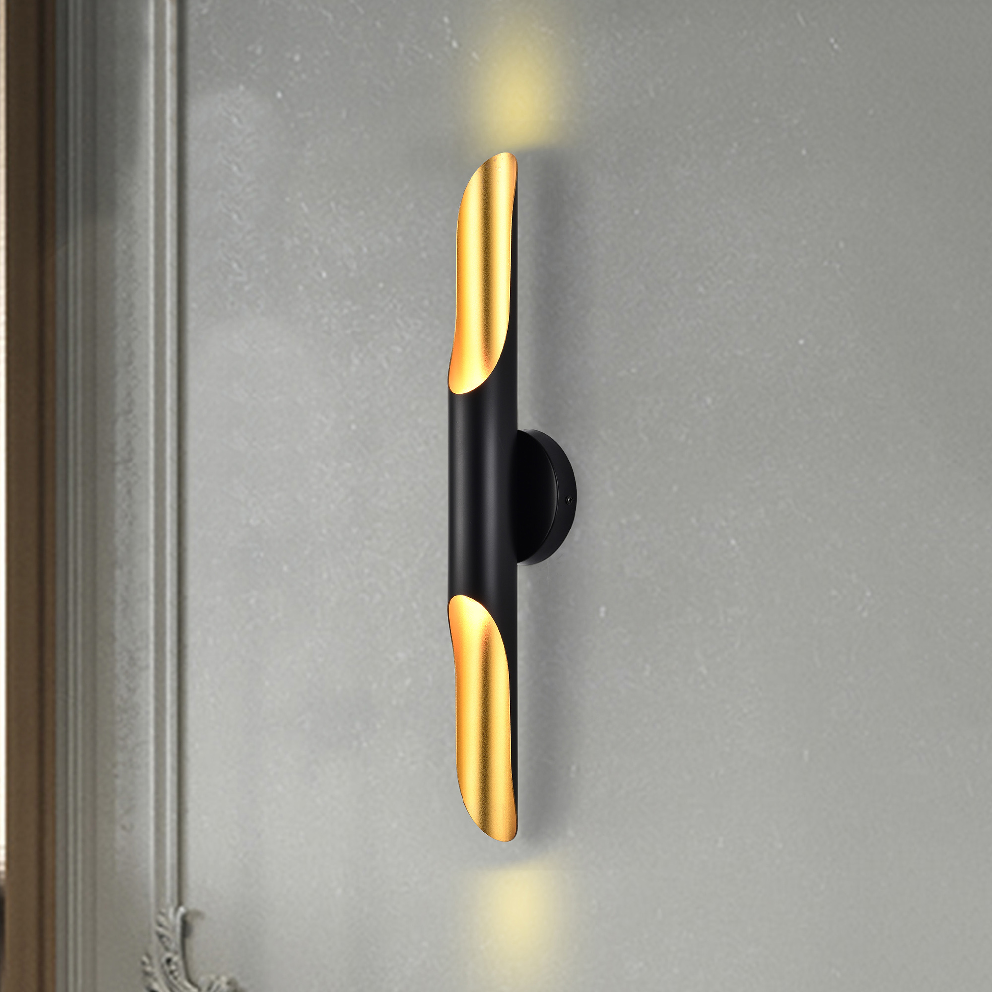 Jordona 3 in. 2-Light Indoor Matte Black and Matte Gold Finish Wall Sconce with Light Kit