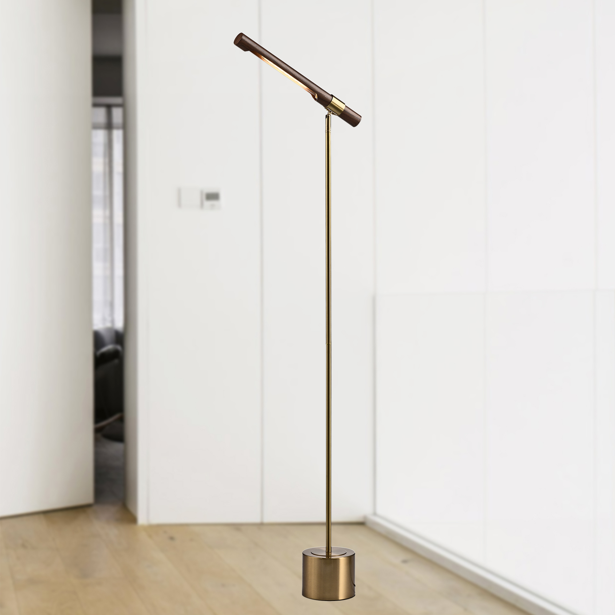 Vesna 17 in. 1-Light Indoor Brass and Faux Wood Grain Finish Floor Lamp with Light Kit