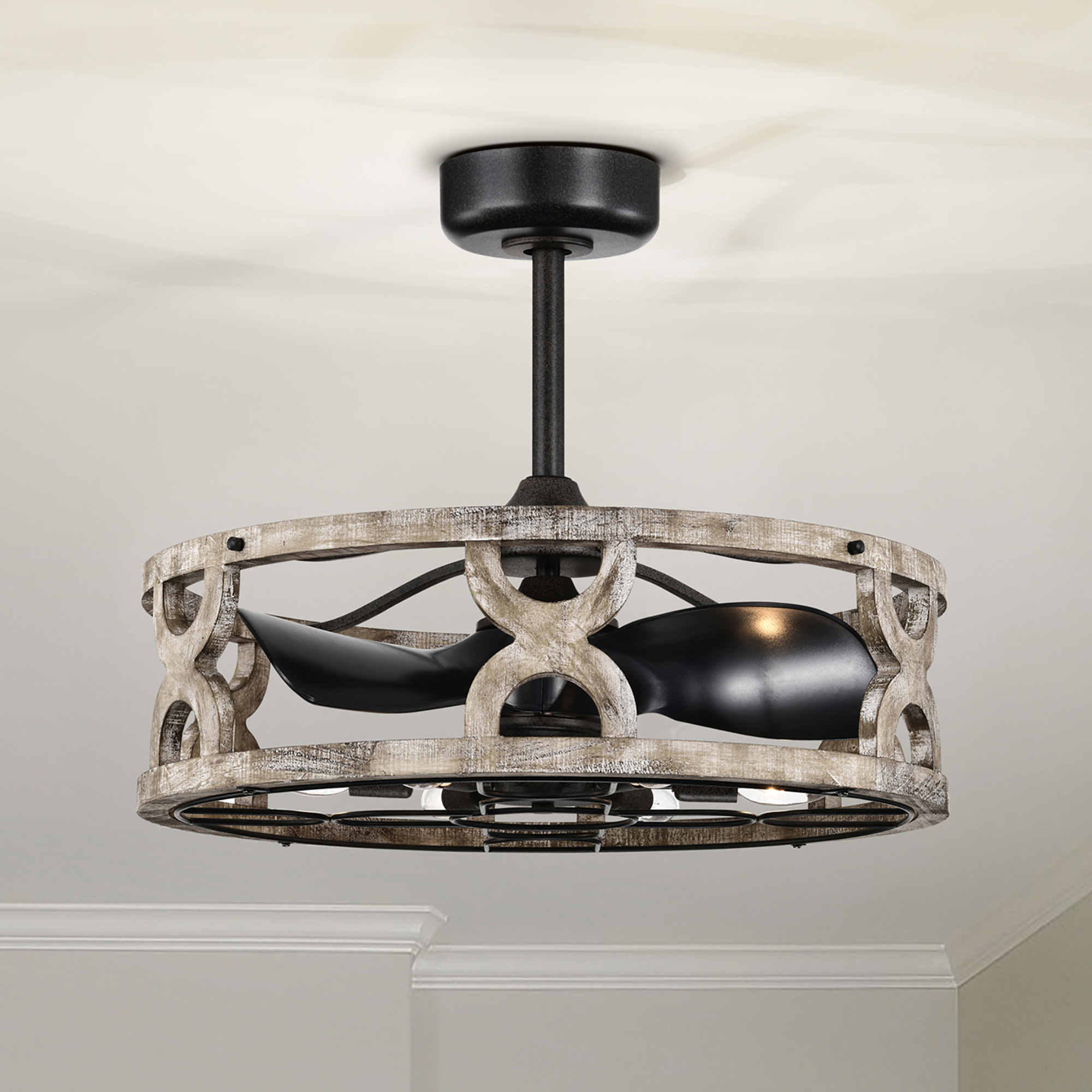 Kona 26 in. 6-Light Indoor Matte Black and Faux Wood Grain Finish Ceiling Fan with Light Kit