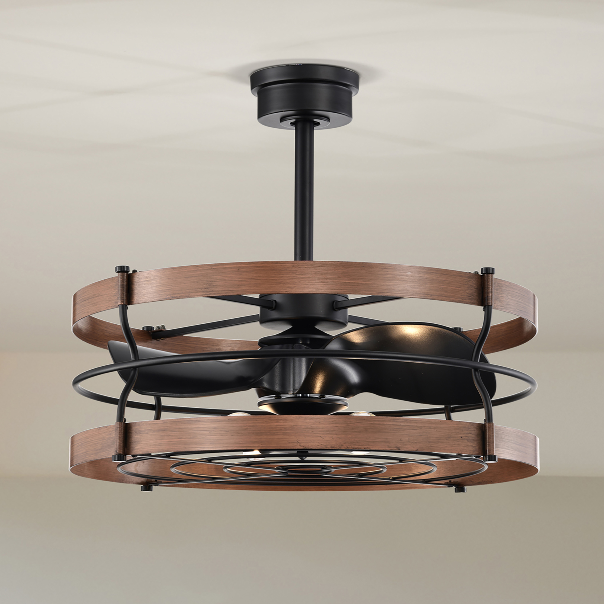 Isla 26 in. 6-Light Indoor Matte Black and Brown Faux Wood Grain Finish Ceiling Fan with Light Kit