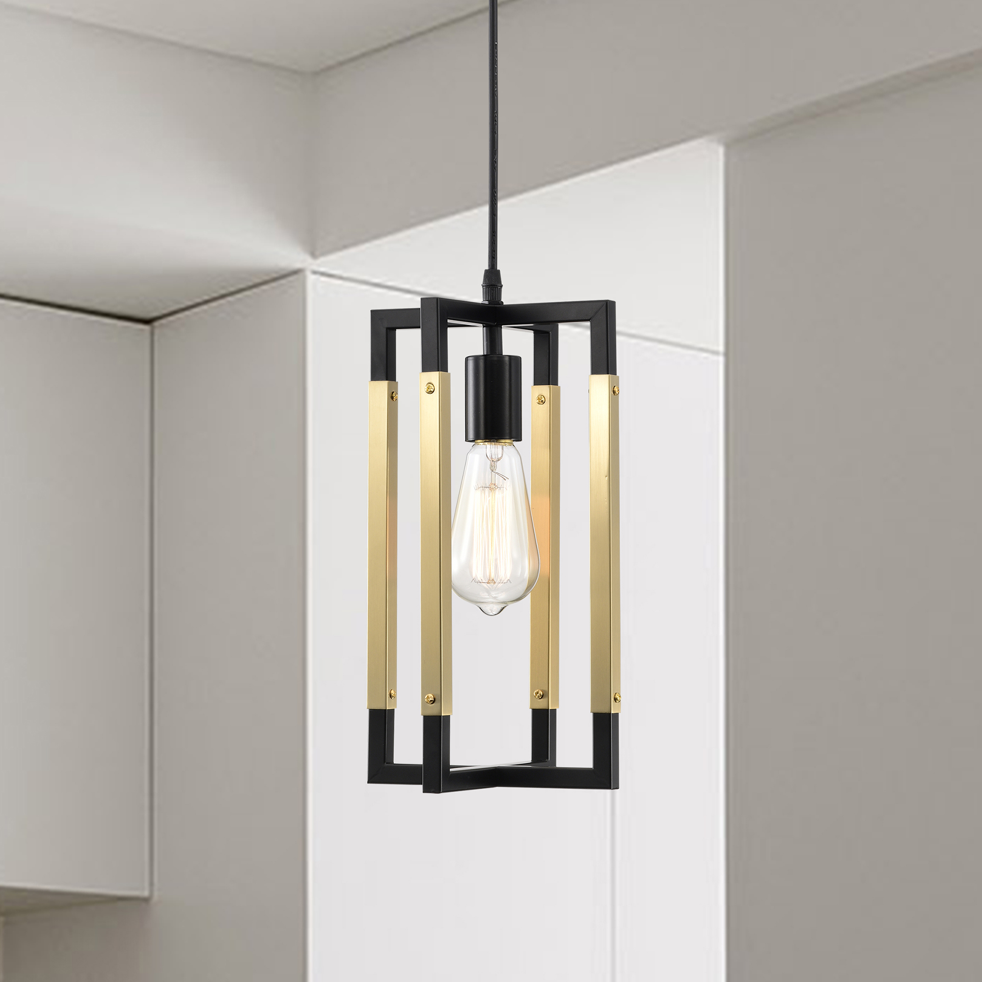 Amor 8 in. 1-Light Indoor Matte Black and Matte Gold Finish Pendant Light with Light Kit